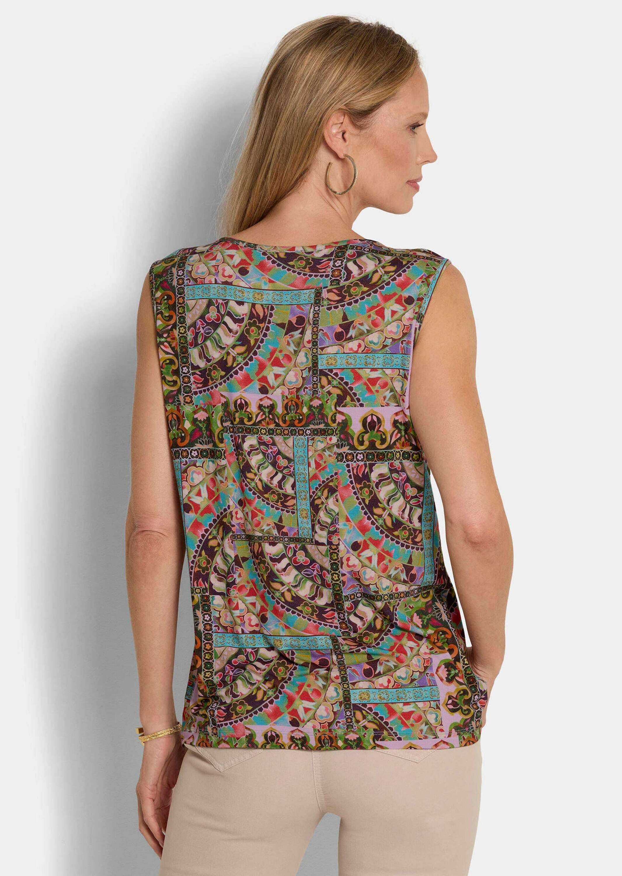 GOLDNER Trägertop »Kurzgröße Viskoseshirt mit Muster-Mix« aufwendige Paillettenstickerei am Ausschnitt
