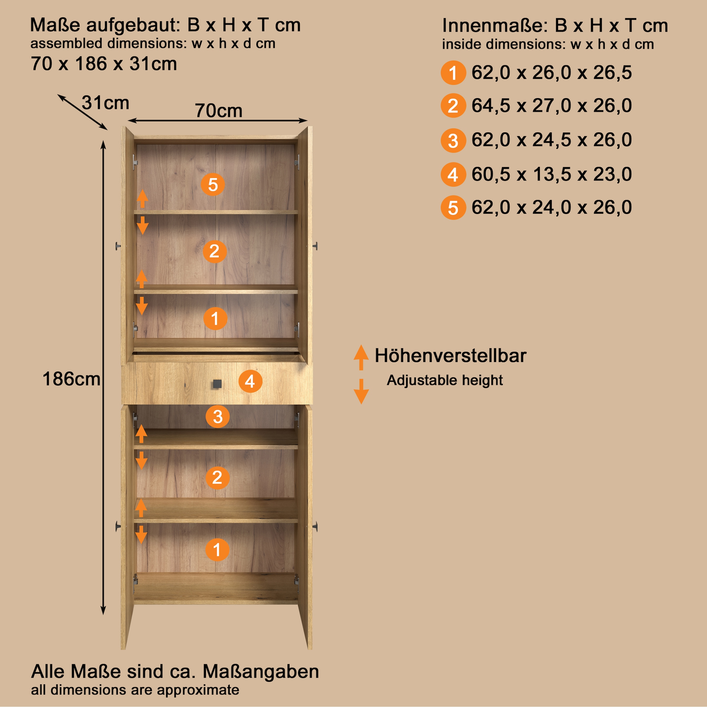 welltime Hochschrank »Amrum«, (1 St.), Badezimmerschrank mit und ohne Schublade - (B/T/H) 40-70/31/186 cm