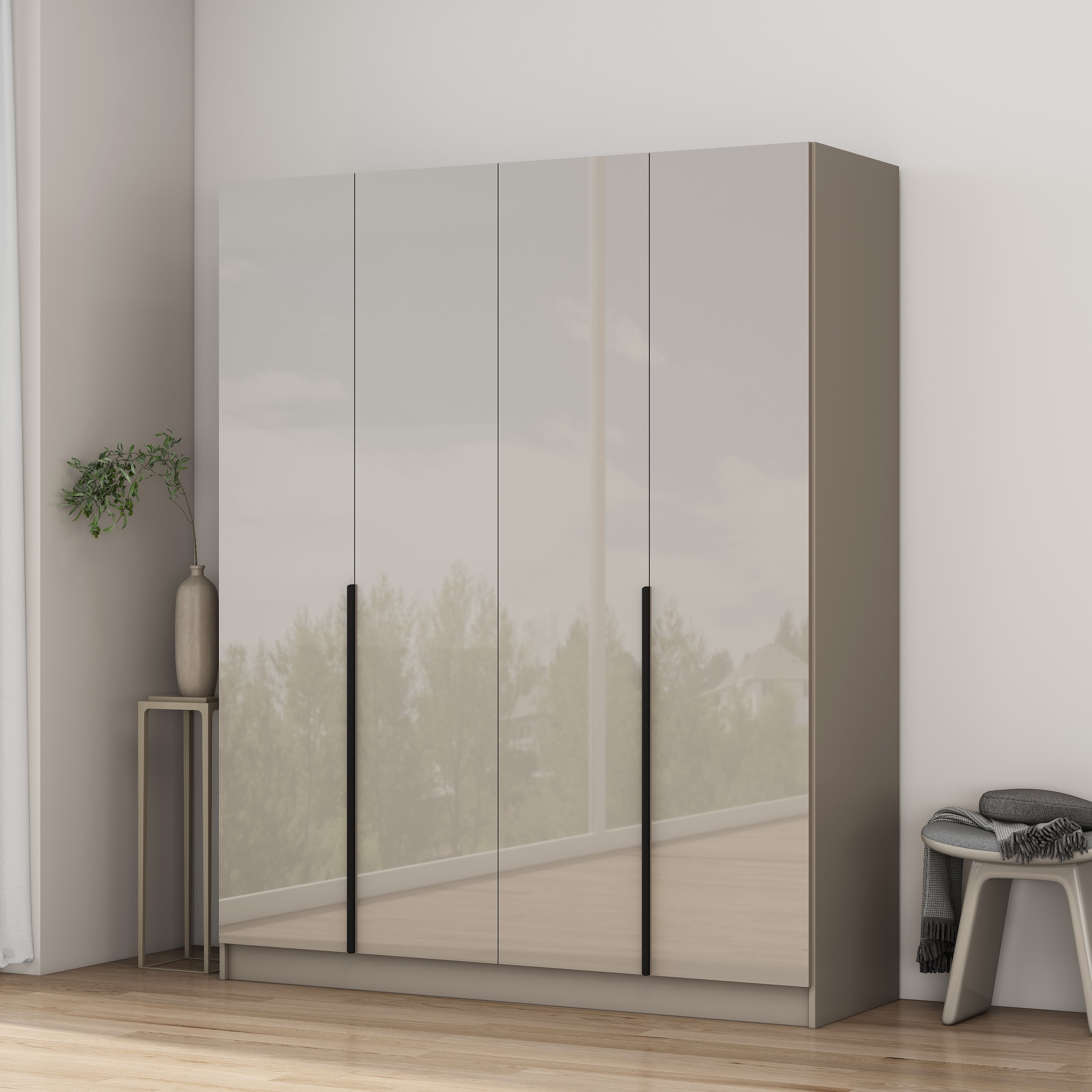OTTO home Kleiderschrank »Annor Schlafzimmerschrank Breite 162cm hochglanz Schrank Garderobe« Drehtürenschrank mit perfekter Innenausstattung - elegante Türgriffe