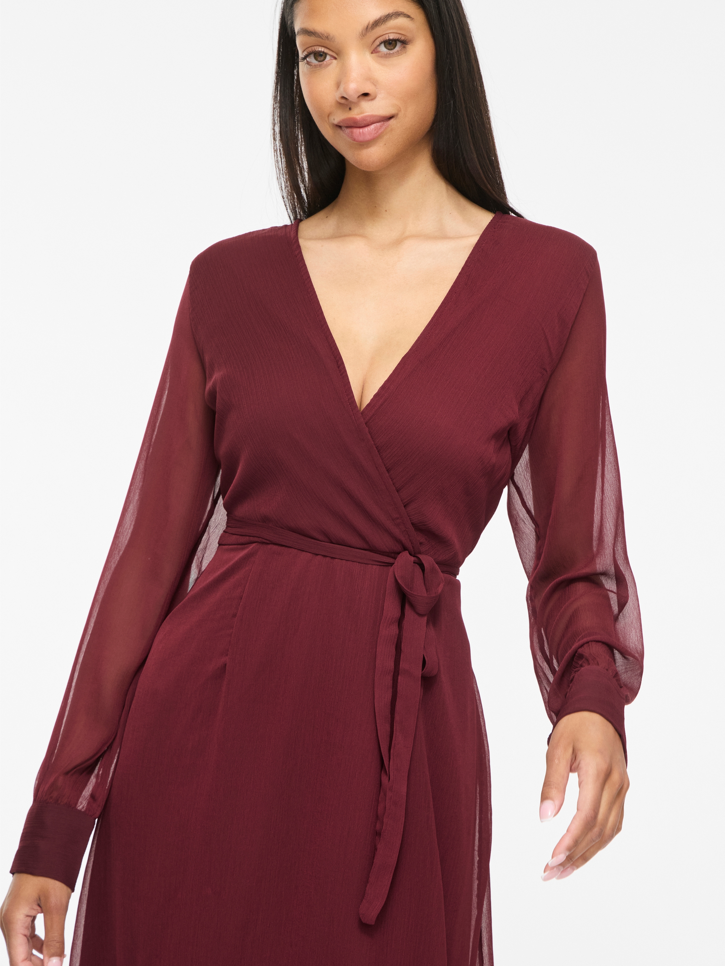 Vila Chiffonkleid »VIFALIA V-NECK L/S MIDI DRESS - NOOS« Kunstfaser, regular fit