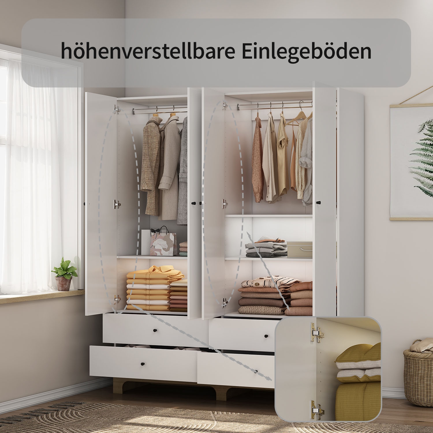 OTTO home Kleiderschrank »Oslo Schlafzimmerschrank Garderobe weiß Landhaus Bestseller« Schlafzimmerschrank mit 4 Türen und 4 Schubladen, Breite 160cm