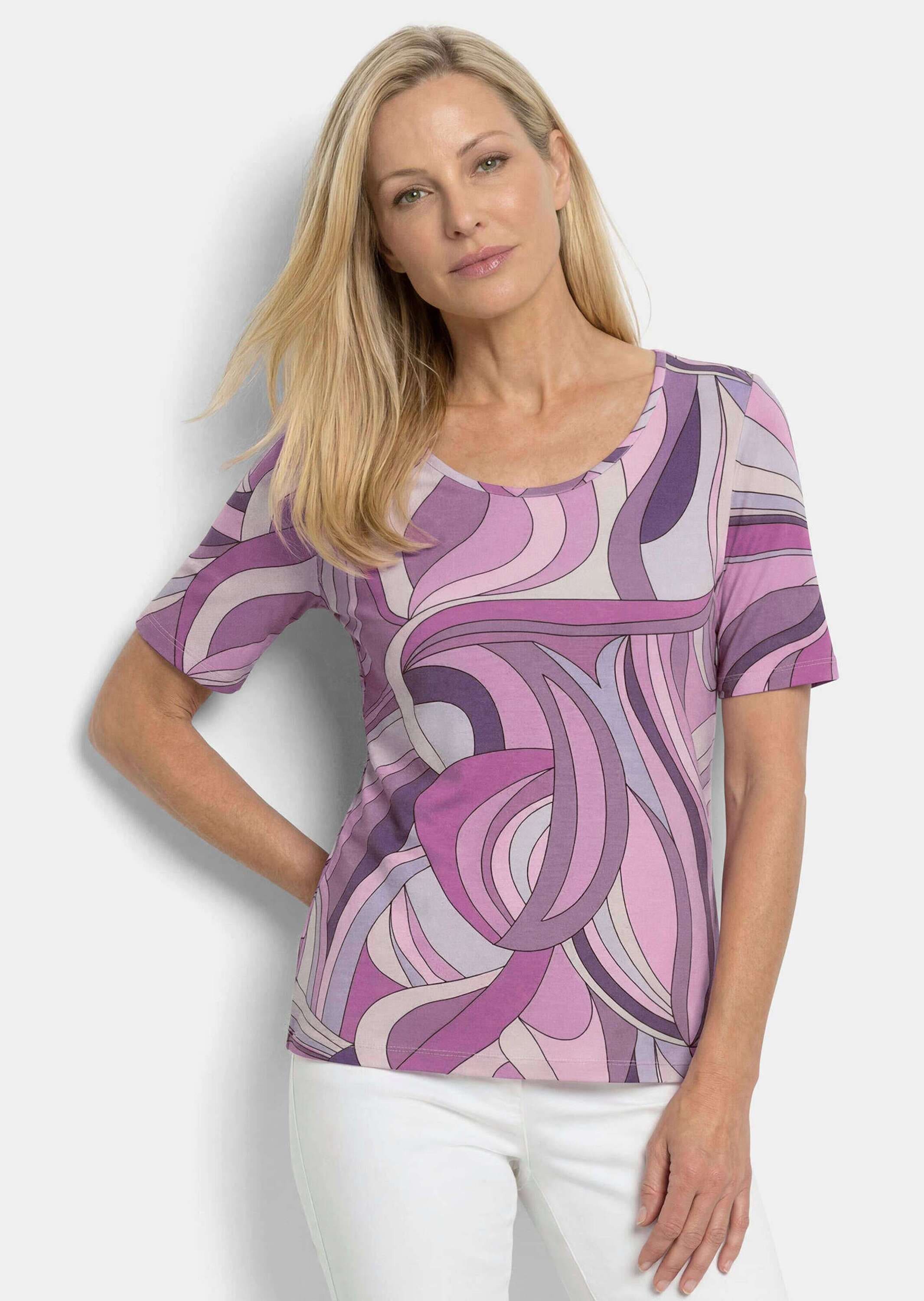 GOLDNER Kurzarmshirt »Viskoseshirt mit kunstvollem All-over-Print« stretchbequemer Jersey