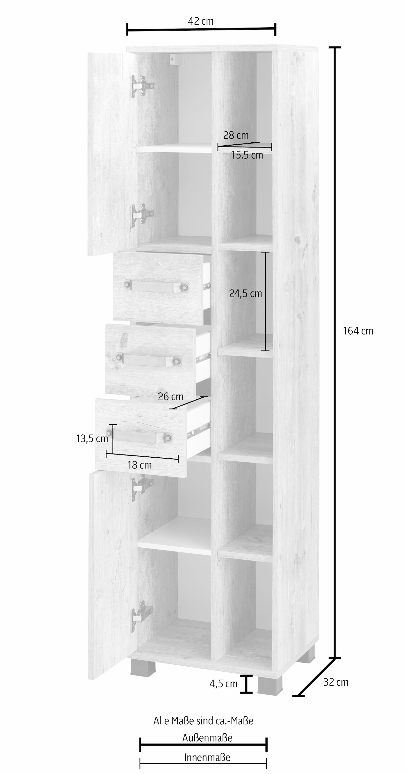 Schildmeyer Hochschrank »Milan«, Breite 42 cm, mit 2 Türen, 3 Schubladen &  6 offenen Fächern online bei OTTO