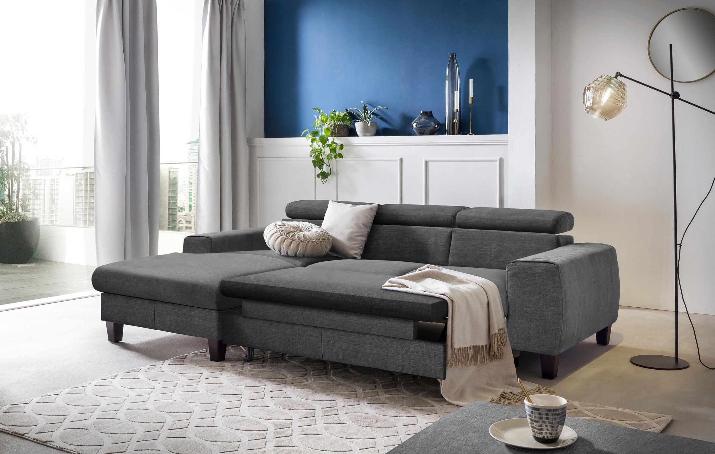 COTTA Polstergarnitur »Morven L-Form«, (Set), Set bestehend aus: Ecksofa mit Kopfteilverstellung & Hocker