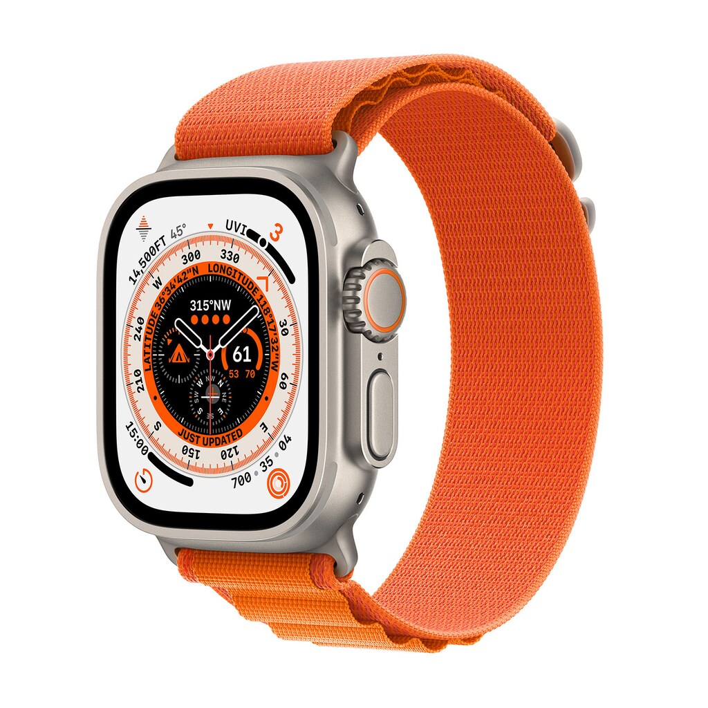 Apple Smartwatch »Ultra, GPS + Cellular, Titan, 49 mm mit Alpinarmband, L«, (Watch OS)