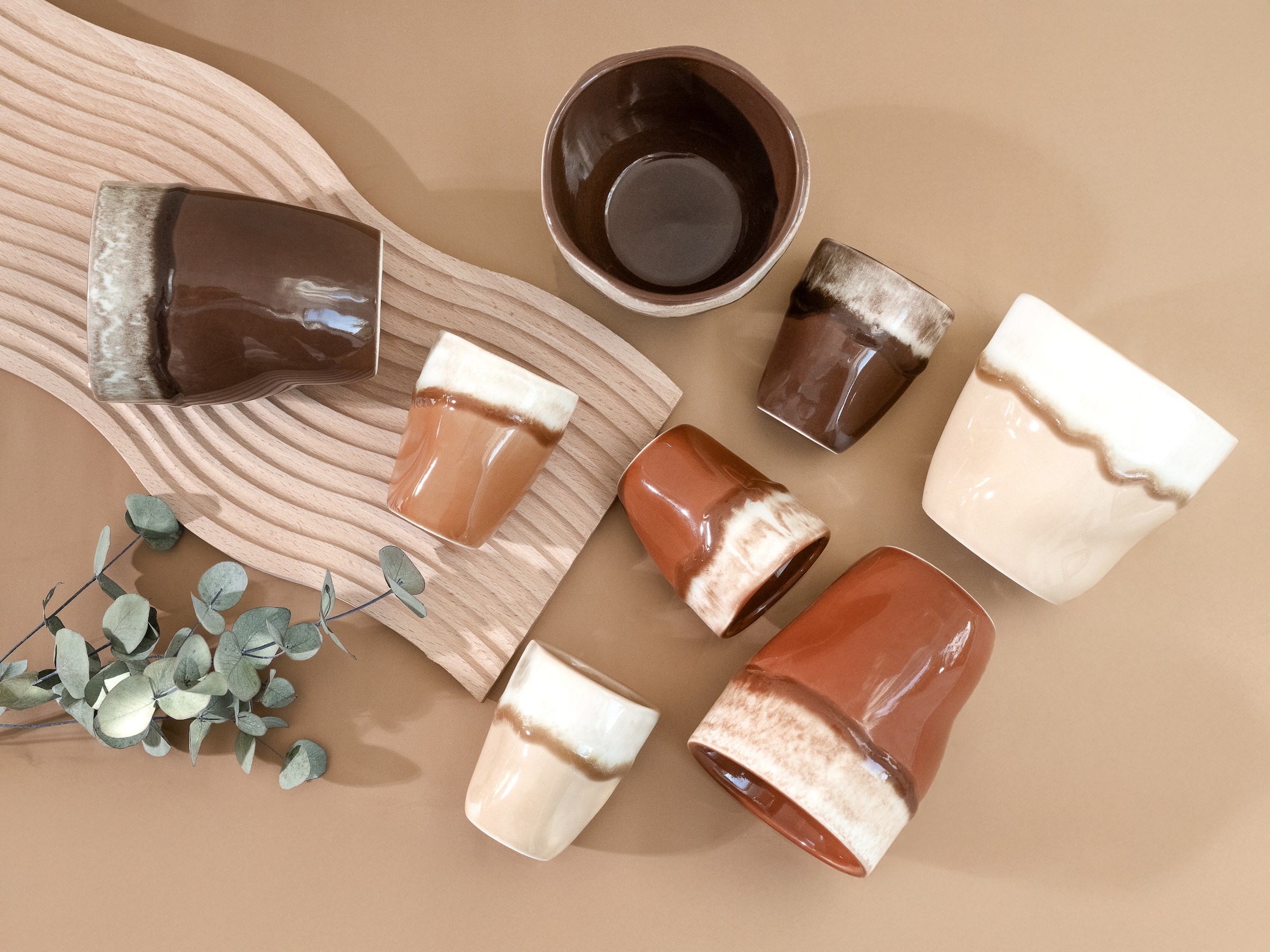 CreaTable Espressotasse »Squeezy Mocha Mousse, Espressobecher 4-tlg« Einzigartige Optik, Reaktivglasur