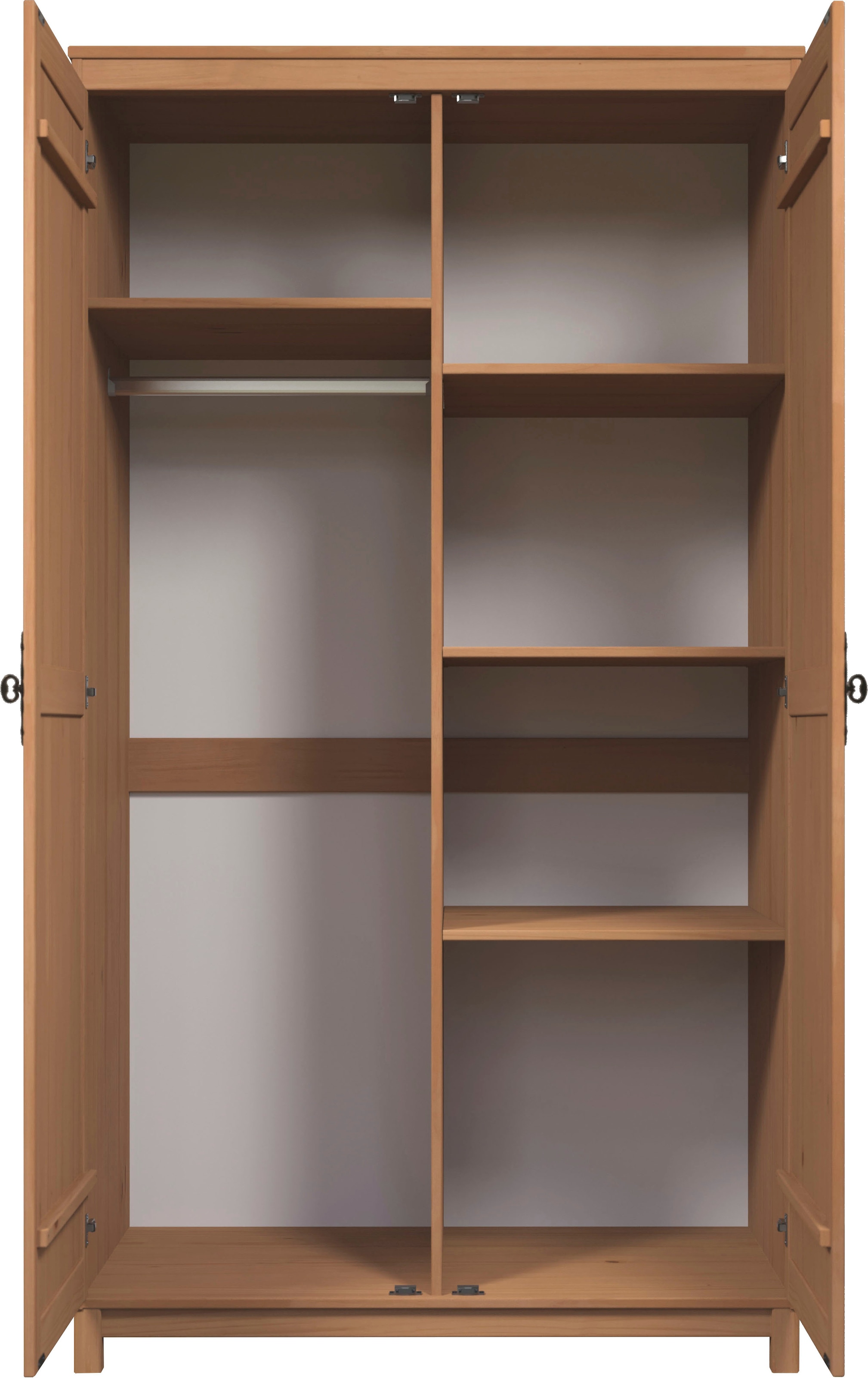 Home affaire Kleiderschrank »Sandnes Kieferschrank Schlafzimmer Schrank TOPSELLER weiß«, (1 St., natürlicher Landhaus-Look B/T/H = 108x60x194cm), Massivholz Schlafzimmerschrank mit besonderen Metallgriffen
