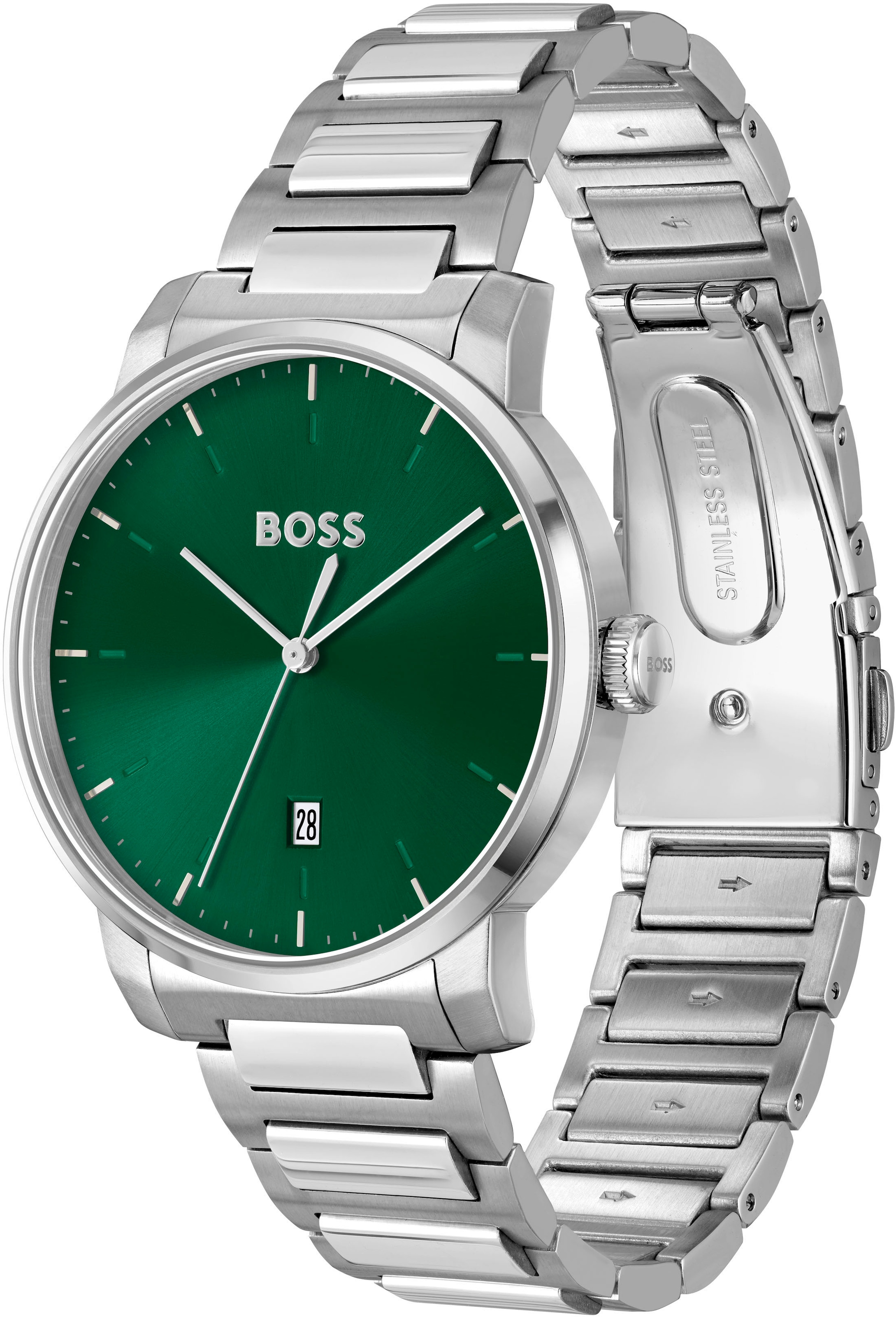BOSS Quarzuhr »DEAN«, Herrenuhr, Damenuhr, Armbanduhr, Datum, Edelstahlarmband