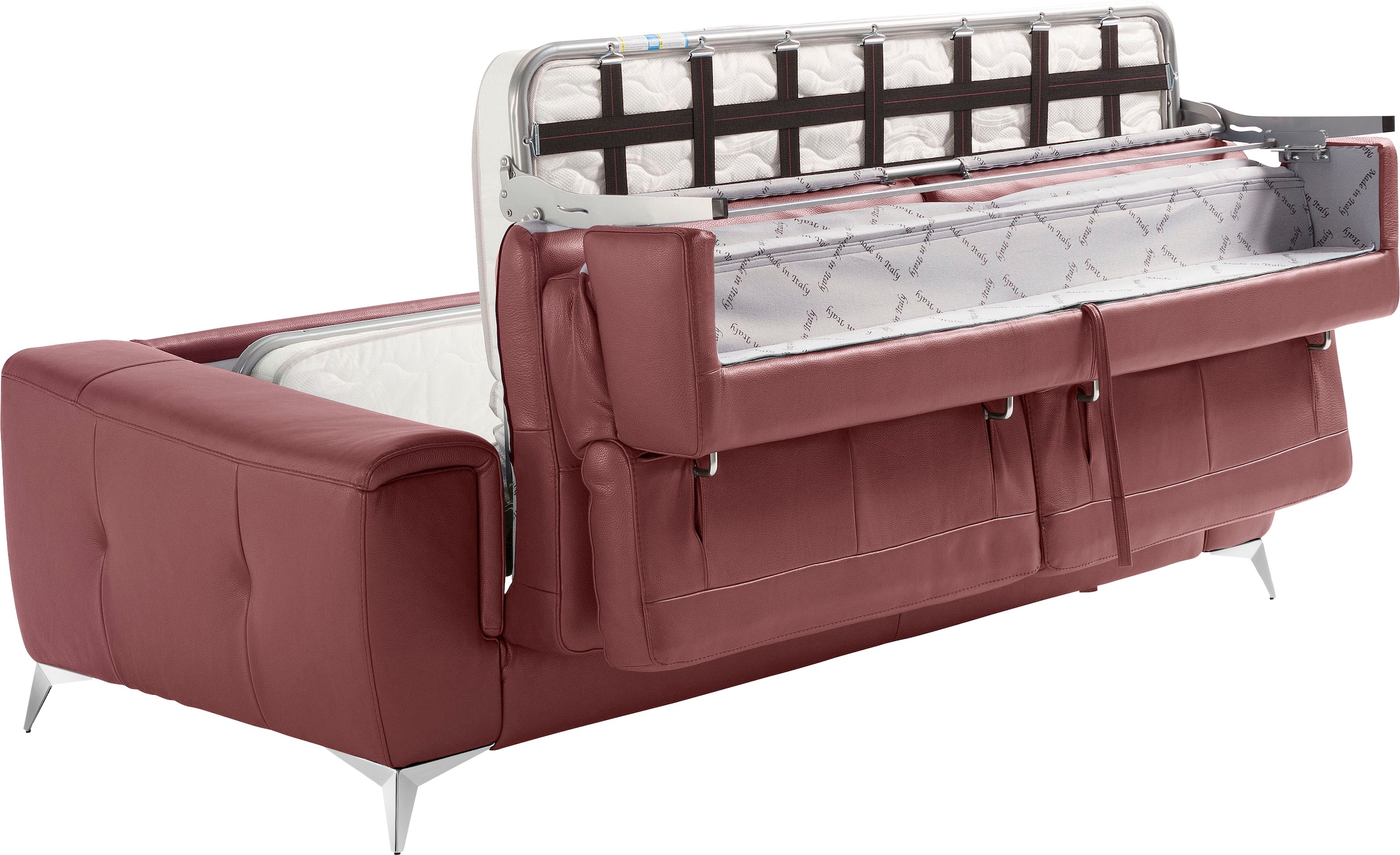 Egoitaliano Schlafsofa »Francine Designsofa, Loungesofa mit Dauerschlaffunktion, Breite 233 cm«, mit Bettfunktion, Leder BULL, rosebraun, Fußfarbe chrom