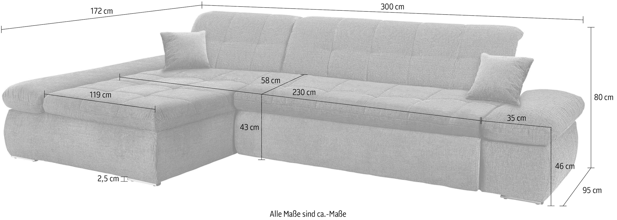 DOMO collection Ecksofa »Moric Luxus - B/T/H 300/172/80 cm, XXL-Format«, L-Form, 140kg Belastung/Sitz, Chenilleoptik, blau