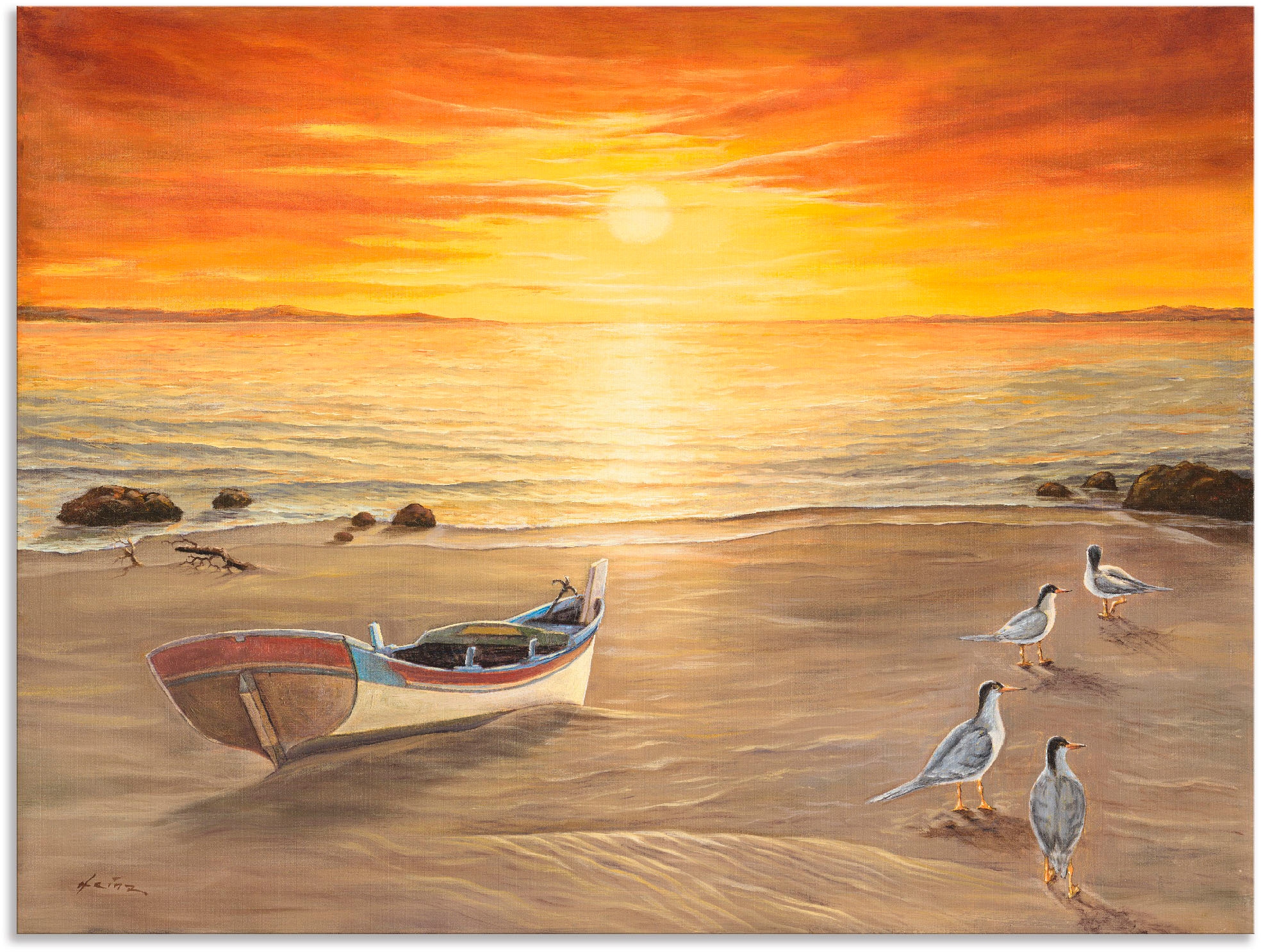 Poster Sonnenaufgang Leinwandbild, als (1 Alubild, -untergang, Wandbild verschied. »Möwen«, Artland & Online im St.), in Größen OTTO Shop Outdoorbild,