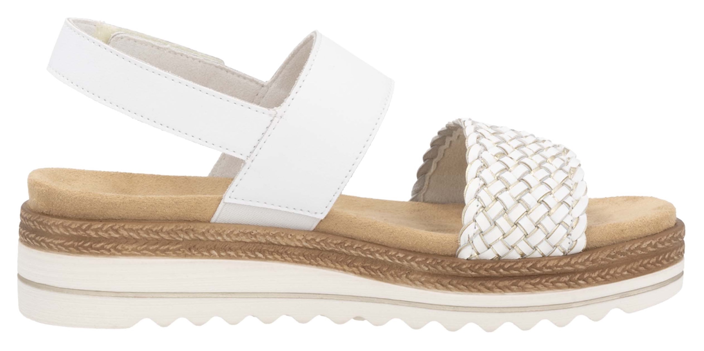 Remonte Keilsandalette »ELLE-Collection«, Sommerschuh, Sandale, Keilabsatz, mit Flechtbandage im Metalliclook