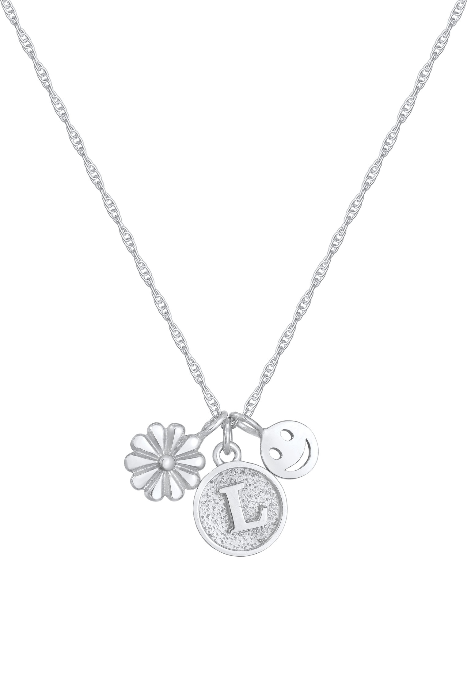 Elli Kette mit Anhänger »Halskette Blume Smiling Flower Disc Buchstabe 925 Silber«