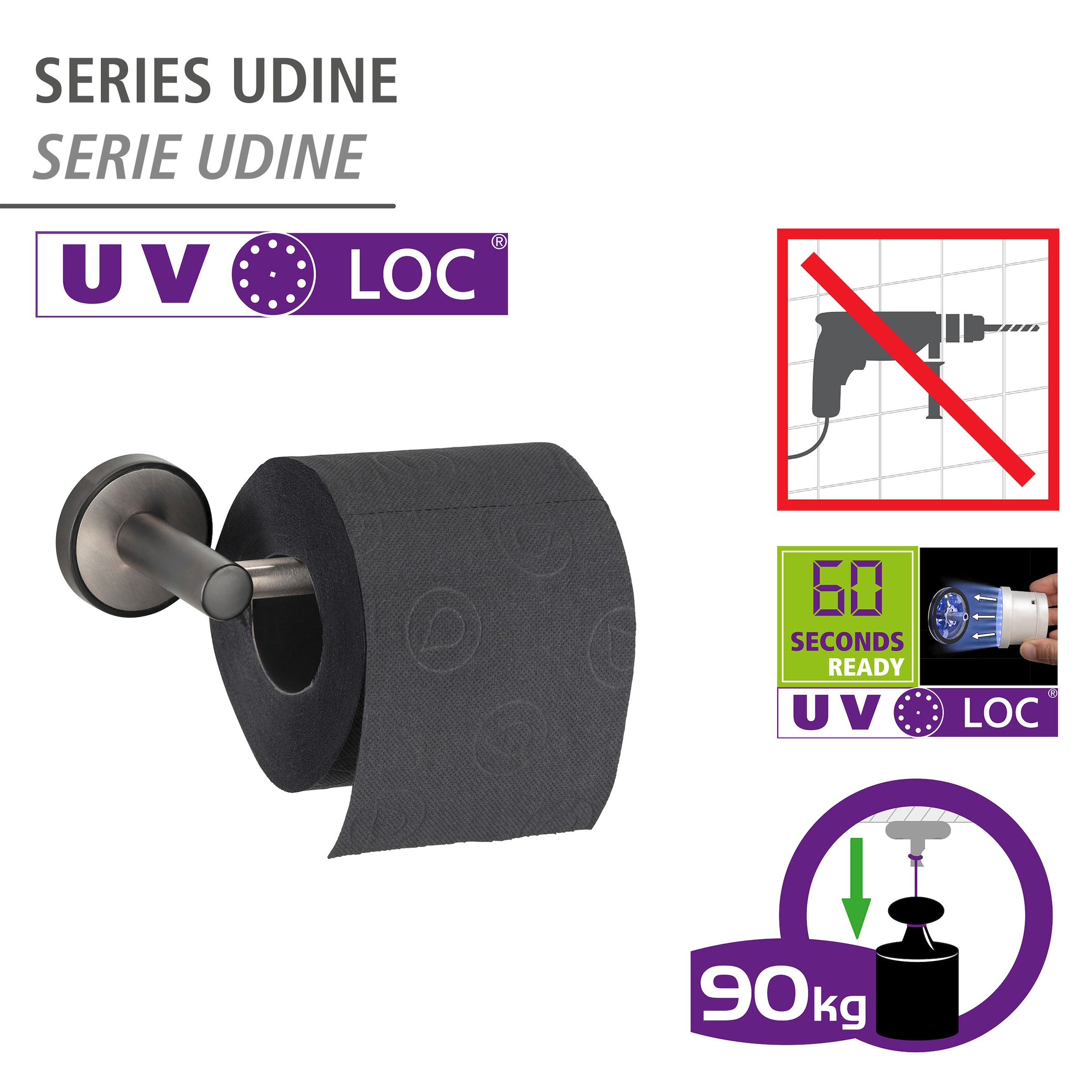 WENKO Toilettenpapierhalter »UV-Loc® Udine«, Befestigen Bohren bei OTTO ohne