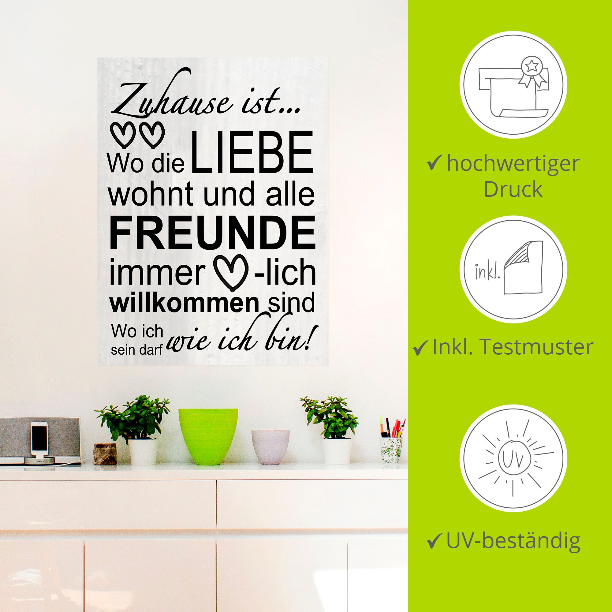 Artland Wandbild »Wo die Liebe wohnt«, Sprüche & Texte, (1 St.), als Alubild, Outdoorbild, Leinwandbild, Poster, Wandaufkleber