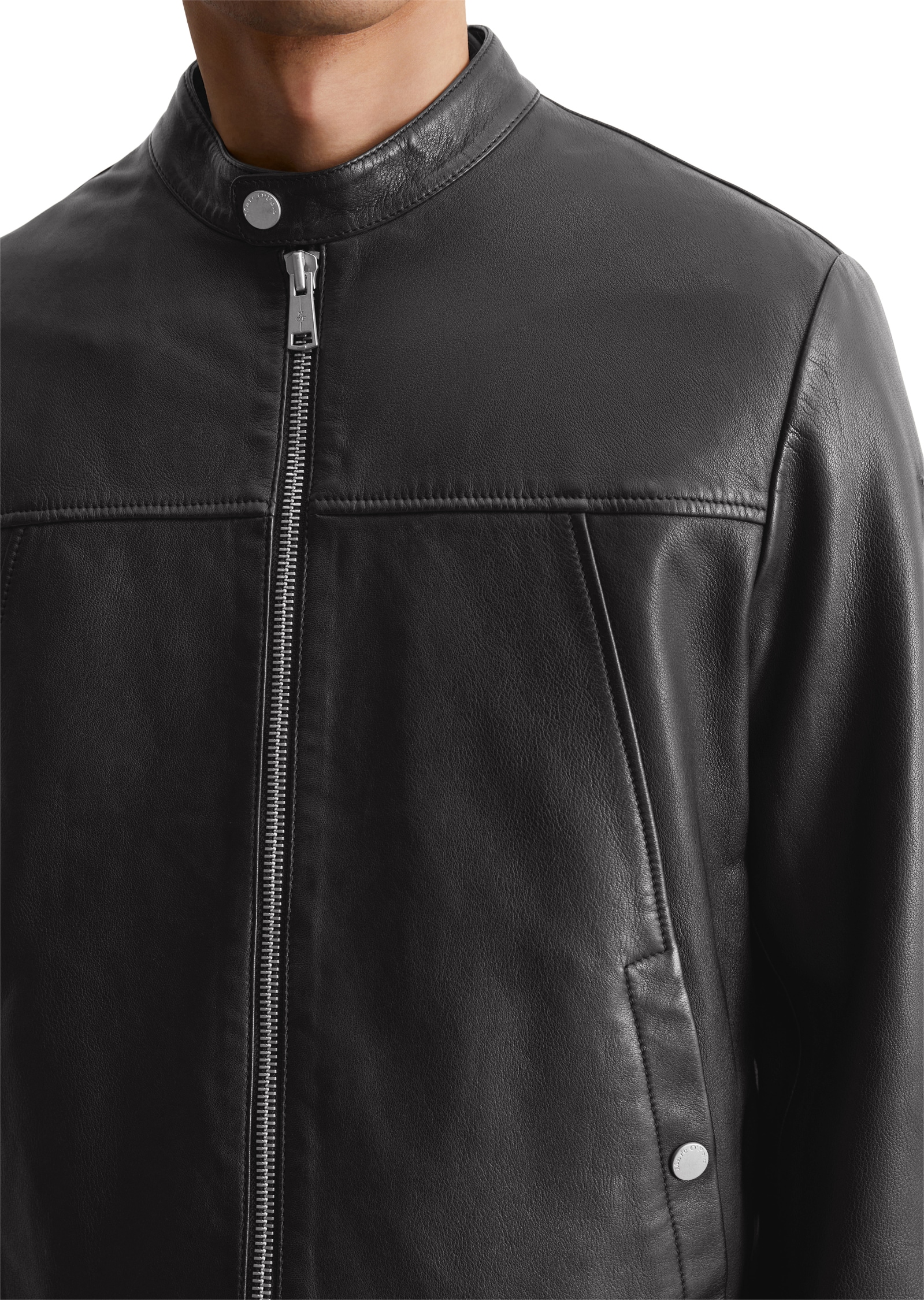 Marc O'Polo Lederjacke, im Biker-Stil, kleiner Stehkragen, aus Lammleder