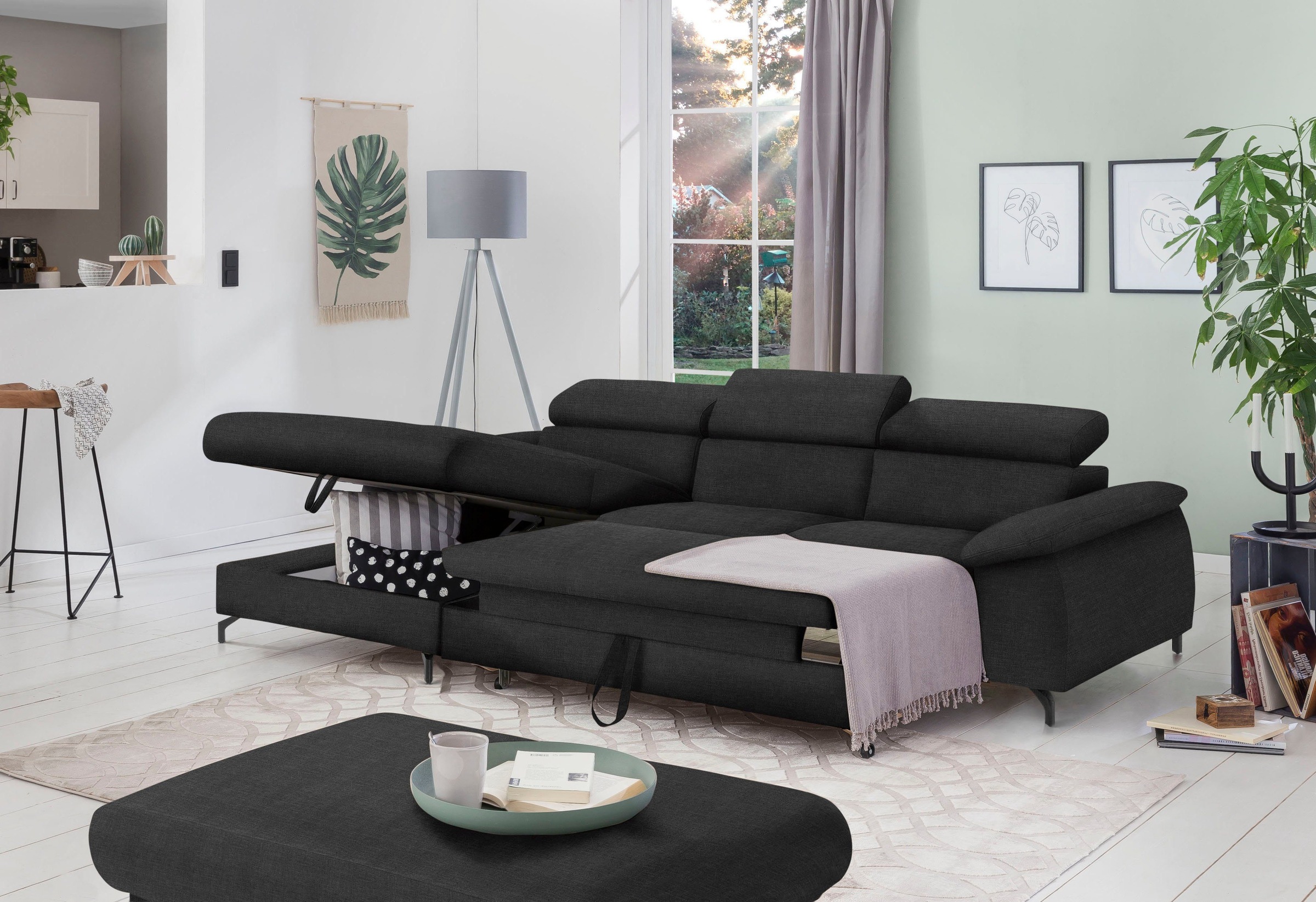 COTTA Polstergarnitur »Komaris L-Form«, (Set), Set bestehend aus: Ecksofa mit Kopfteilverstellung & Hocker