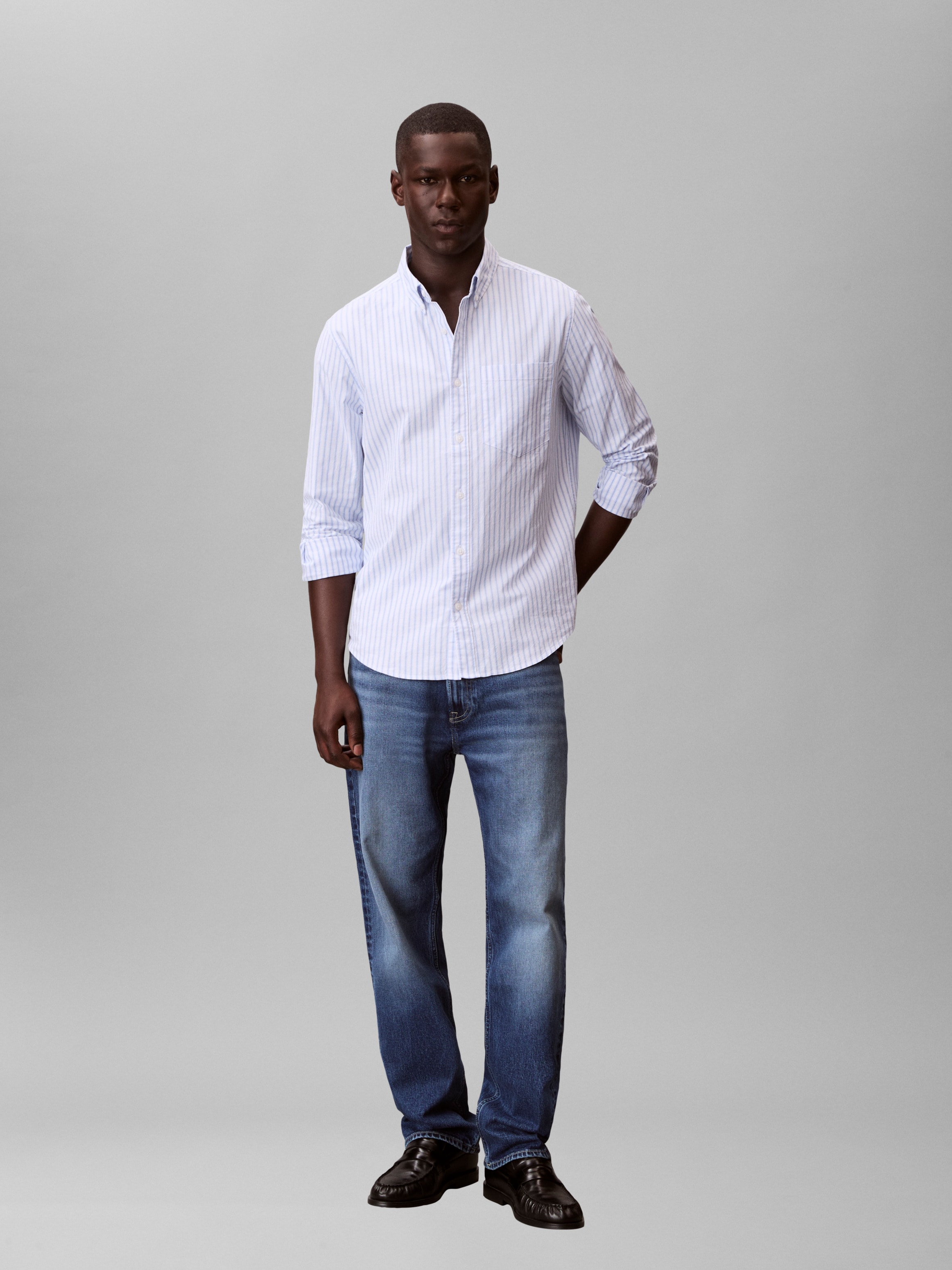Calvin Klein Jeans Langarmhemd »STRIPE OXFORD CLASSIC SHIRT« Regular fit mit Rundhlsausschnitt