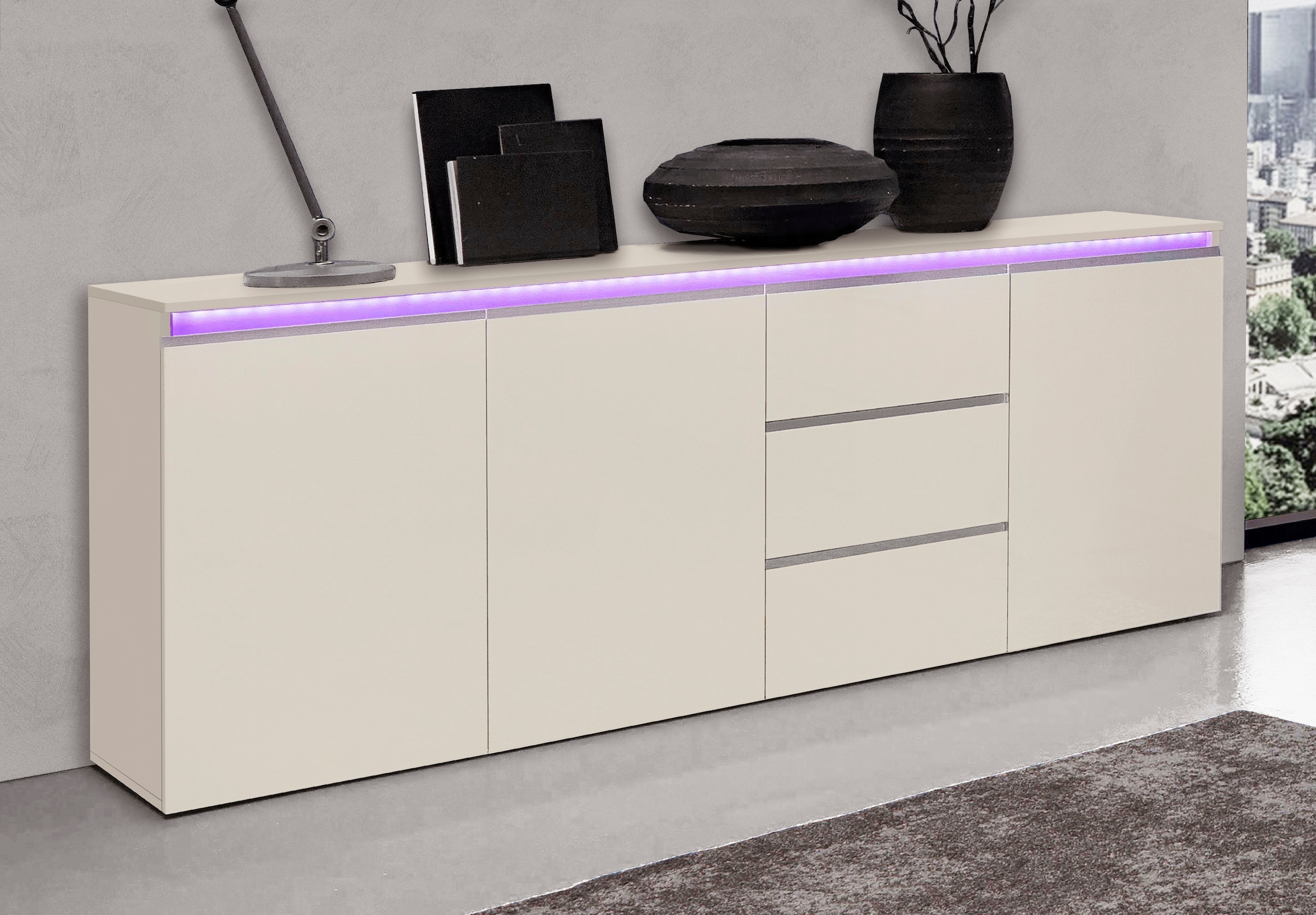 INOSIGN Sideboard »Magic, Kommode, Schrank, Stauraumschrank« Mit 3 Türen,3 Schubkästen und Aluminiumgriff, (B/T/H) 200x40x81 cm