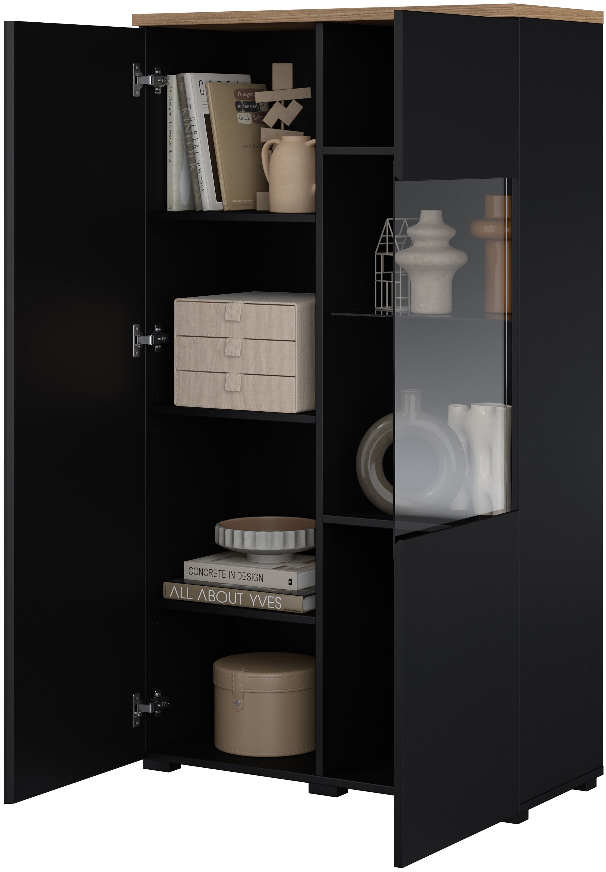 OTTO home Vitrine »Modo, Breite 80 cm, moderner griffloser Vitrineschrank« Vitrine mit viel Stauraum, Einlegeböden verstellbar, Glastür