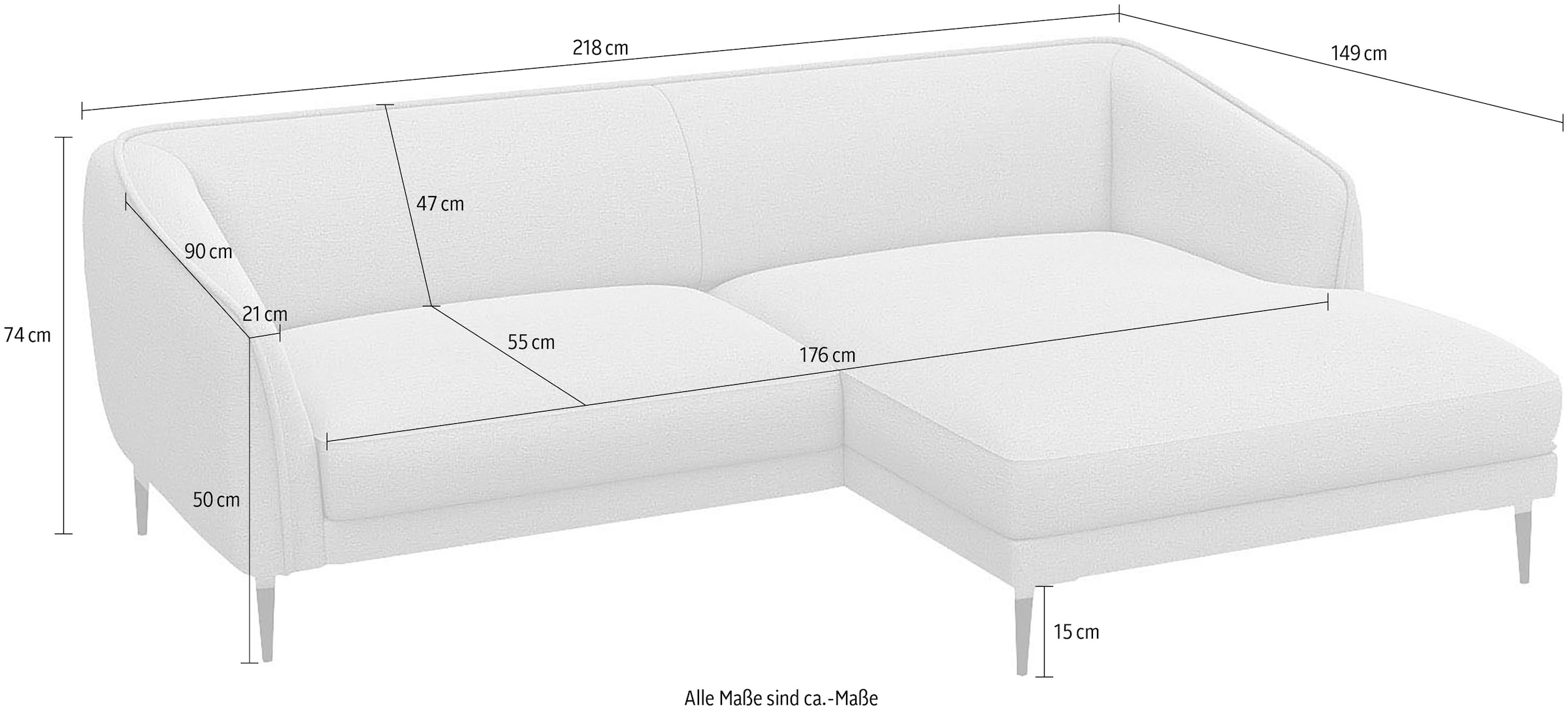 FLEXLUX Ecksofa »Belle Designsofa, bequem durch Kaltschaum im Sitz, L-Form«, Skandinavisches Design, In hochwertiger Verarbeitung, B/T 218/149 cm