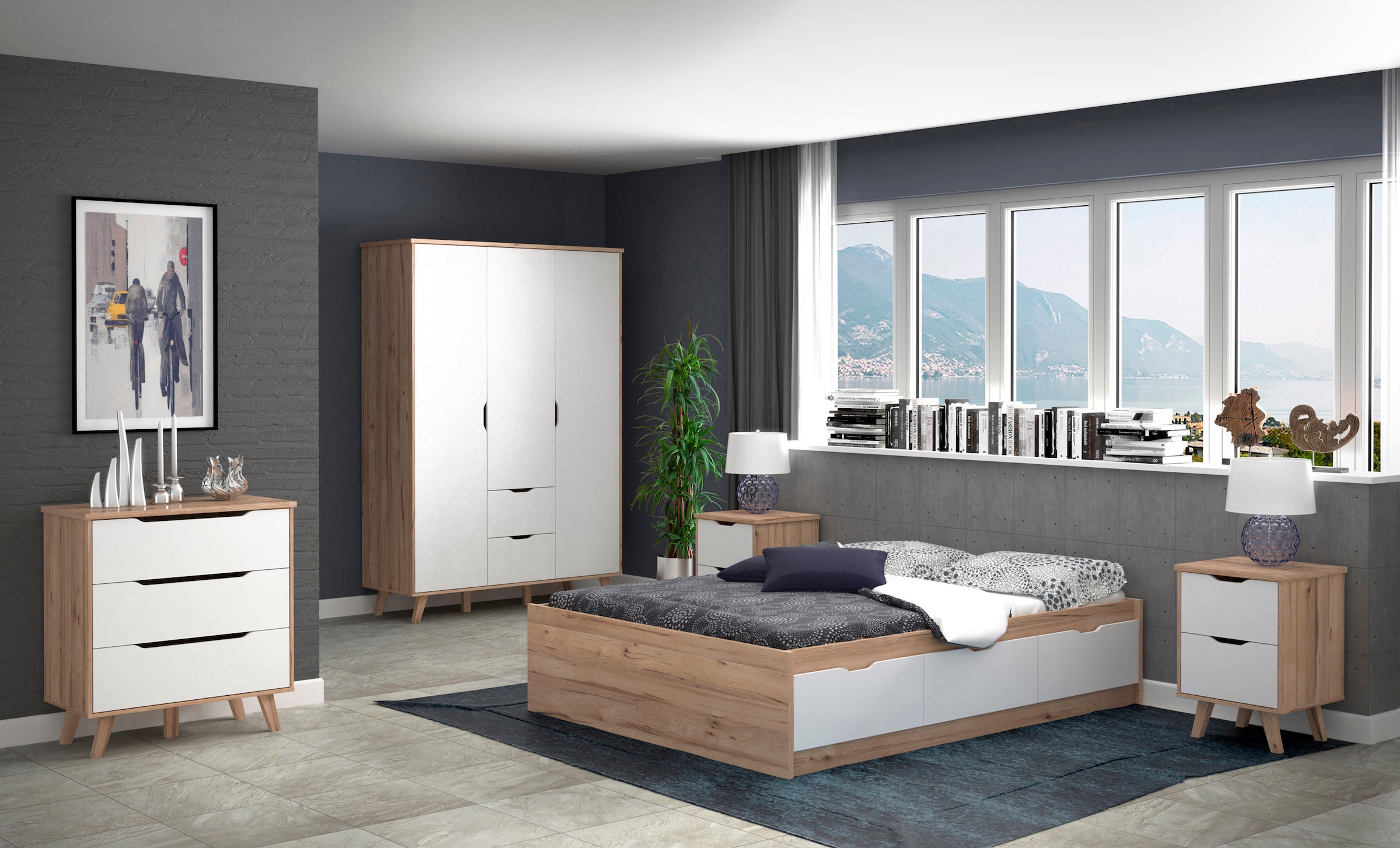 FORTE Stauraumbett »Vankka, viel Stauraum, skandinavisches Design«, mit 3 Schubladen, weitere Produkte zur Serie erhältlich