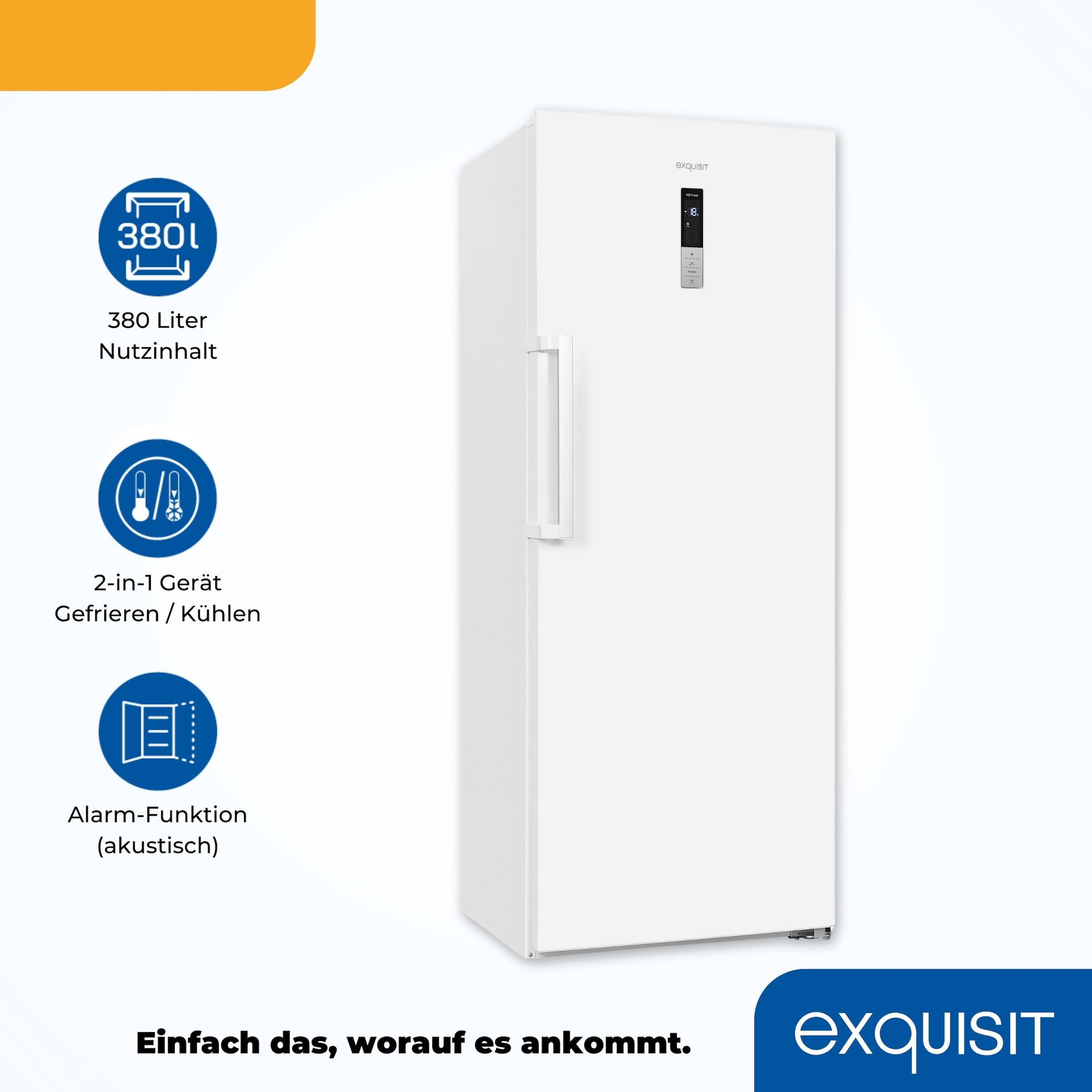 exquisit Gefrierschrank »GS380-NF-H-050E weiss«, 185,5 cm hoch, 71 cm breit, Türanschlag wechselbar