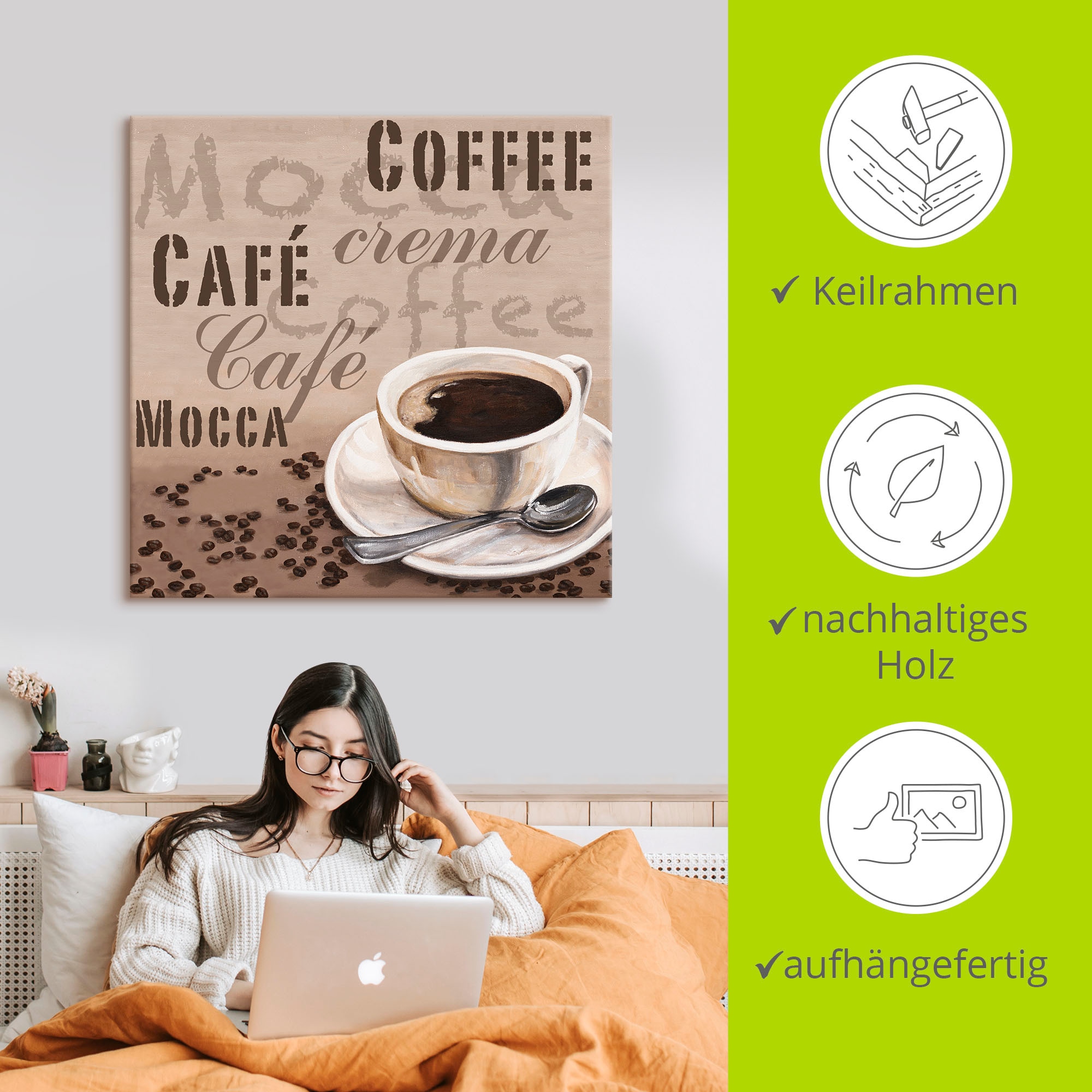 Artland Wandbild »Mocca - Kaffee«, Getränke, (1 St.), als Leinwandbild in verschied. Größen