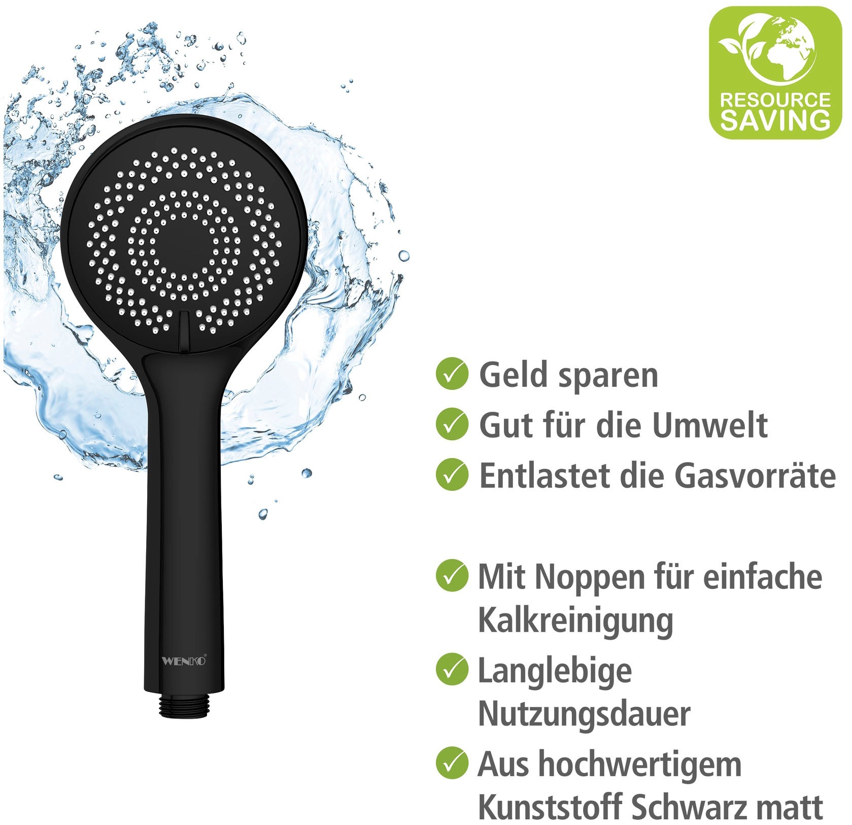 WENKO Handbrause »Watersaving«, (1 tlg.), Schwarz matt, Ø 9,5 cm