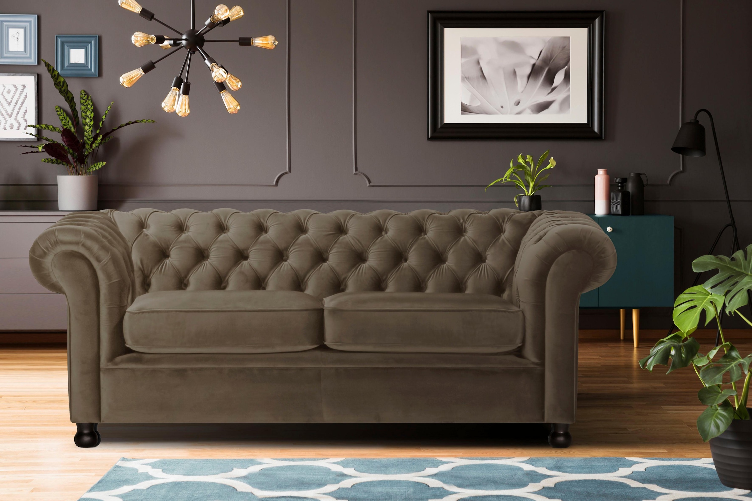 Home affaire Chesterfield-Sofa »Chesterfield Home 3-Sitzer B/T/H: 192/87/75 cn«, mit edler Knopfheftung und typischen Armlehnen