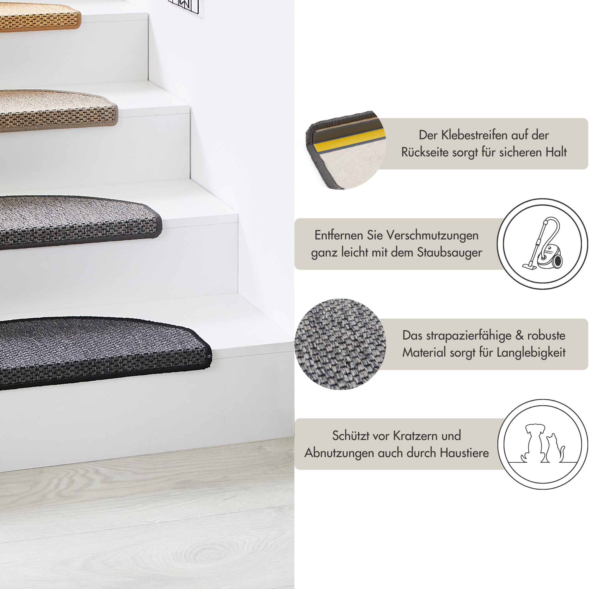 Andiamo Stufenmatte »Skagen, Made in Netherlands« halbrund 5 mm Höhe meliert, selbstklebend, strapazierfähig, 15 Stück in einem Set