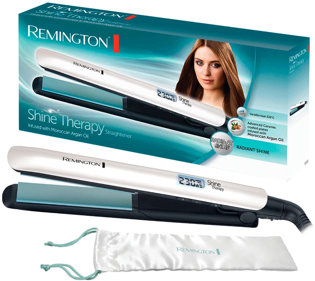 Remington Glätteisen »S8500 Shine Therapy«, Keramik-Beschichtung, Shine-Therapy Technologie, breite Stylingplatten, LCD Display