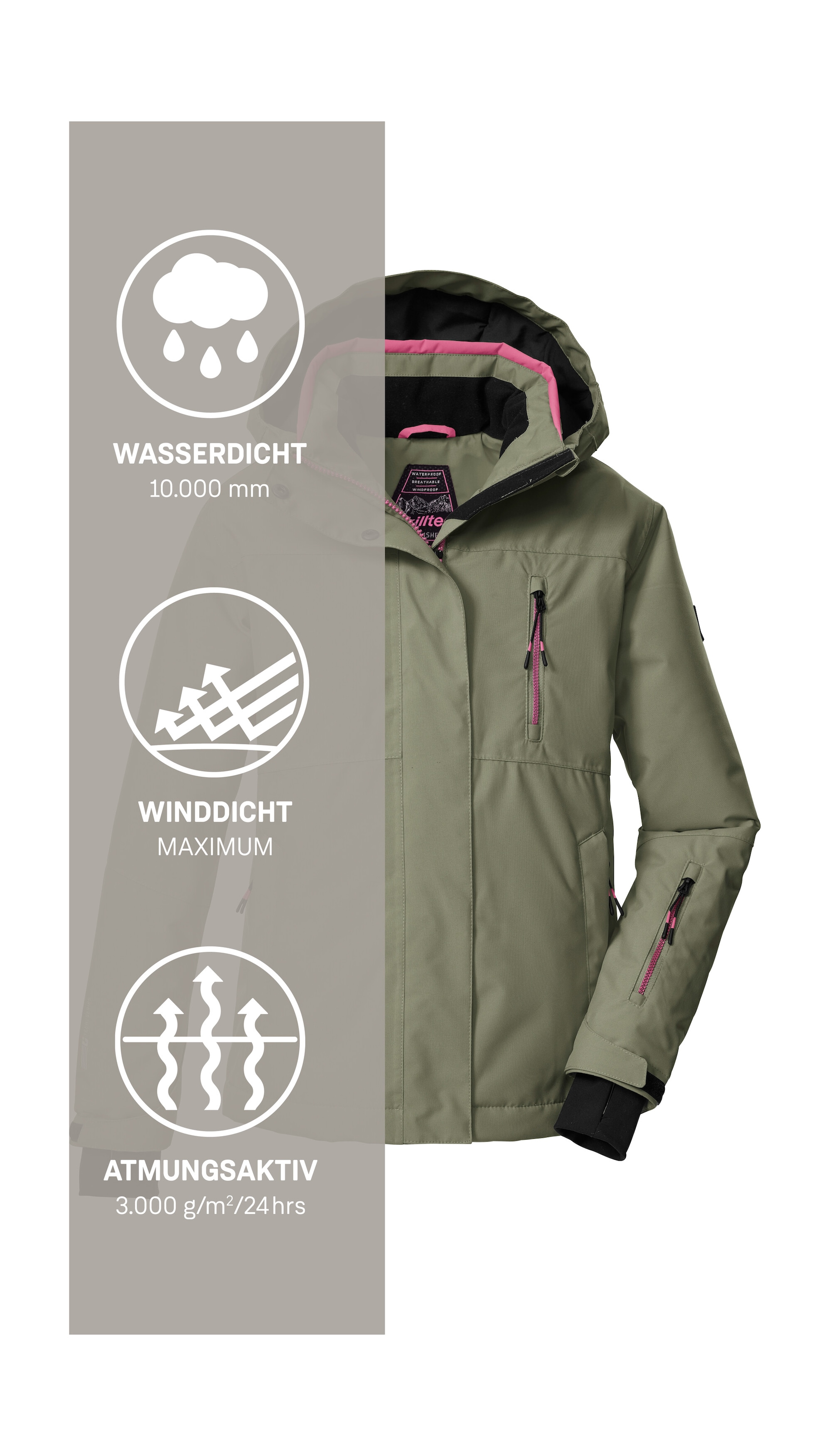 Killtec Skijacke »KSW 205 GRLS SKI JCKT« Wasserdichte, atmungsaktive Ski-Jacke mit verstellbarer Kapuze