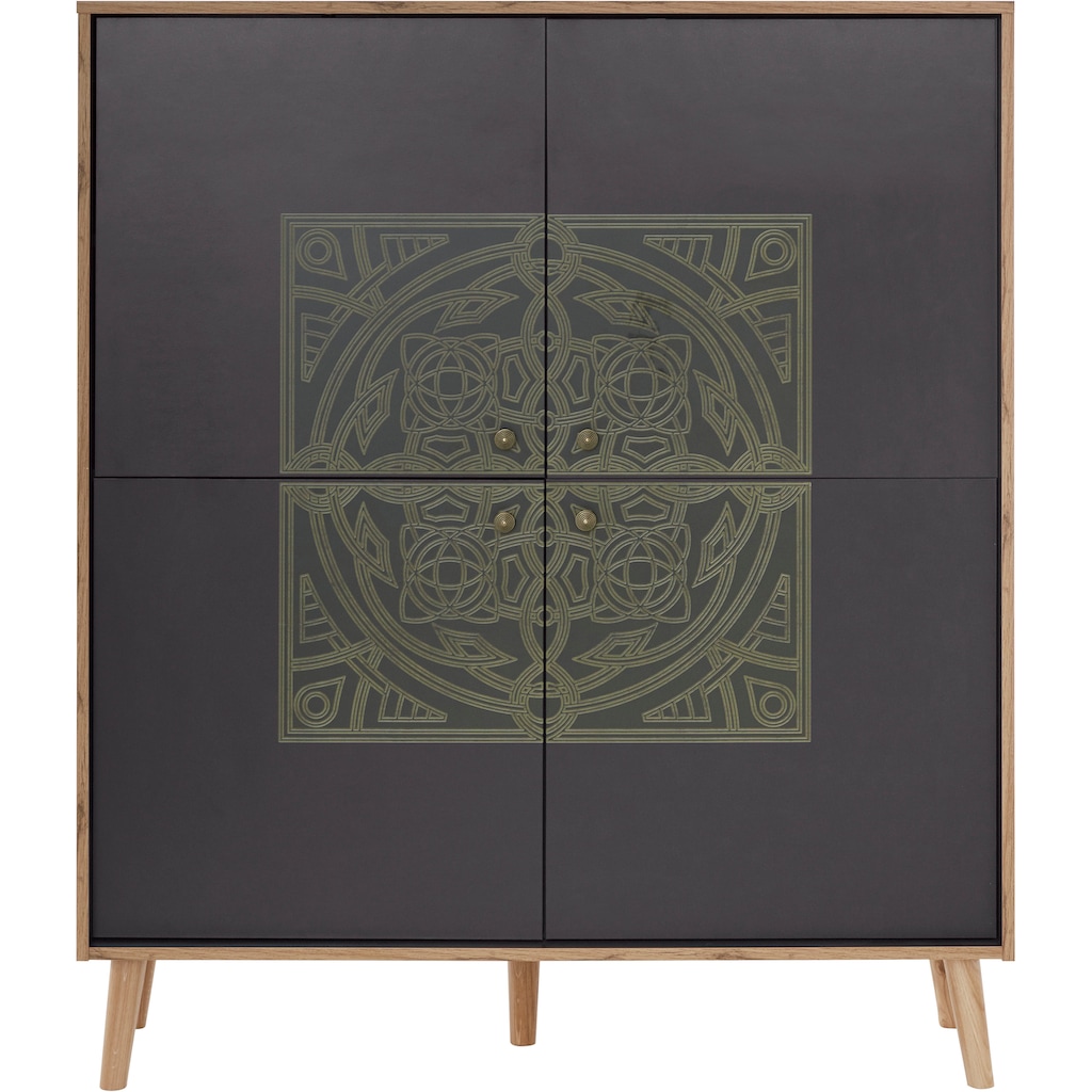 Leonique Highboard »Clivia«, Highboard "Clivia", mit dekorativem Print auf den Türen, Breite 117 cm