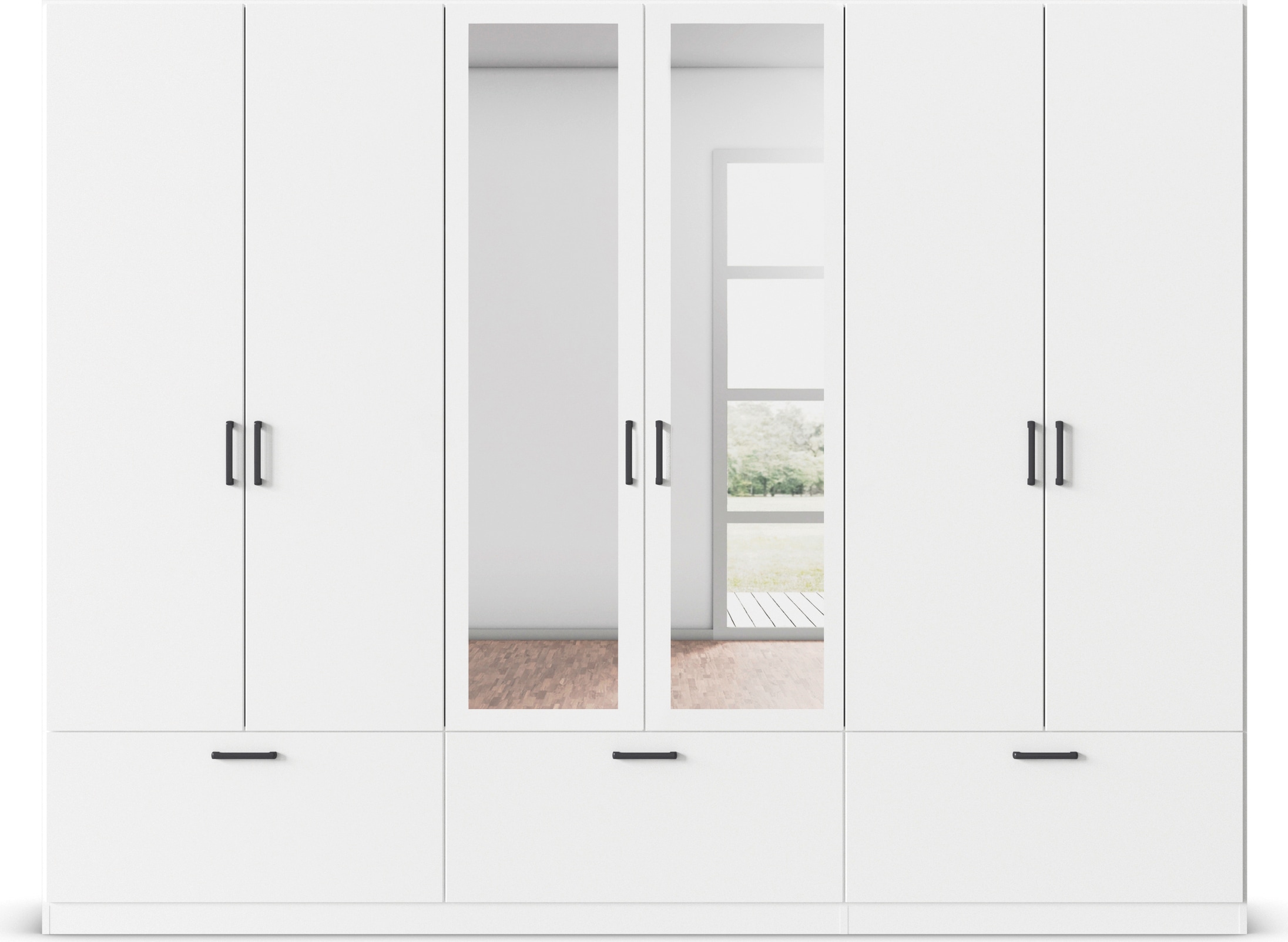 rauch Drehtürenschrank »Kleiderschrank Schrank Garderobe Wäscheschrank BARI mit Spiegel«, mit Schubkästen und modernem Griff in Graumetallic MADE IN GERMANY