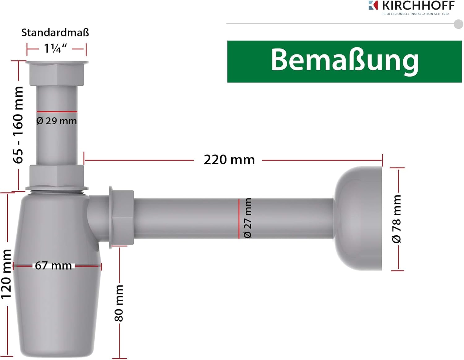 Kirchhoff Siphon »ECO-SAVE«, (Set), Ablaufgarnitur für Waschbecken und Waschtisch