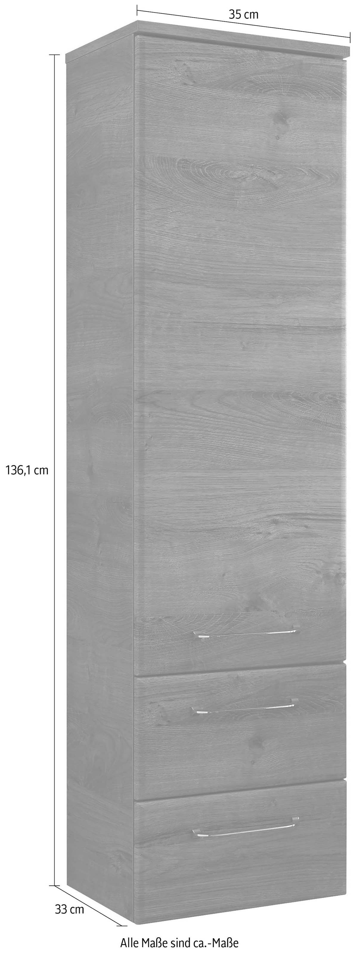 Saphir Midischrank »Quickset Badschrank 35 cm breit, 1 Tür, 2 Schubladen, 2 Einlegeböden«, Badezimmer-Midischrank inkl. Türdämpfer, Griffe in Chrom glänzend