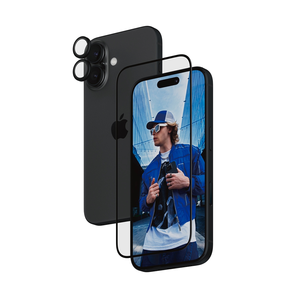 PanzerGlass Displayschutzglas »2-in-1 Protection, Glass, Lens Protector«, für Apple iPhone 16, Displayschutzfolie, Schutzfolie, Bildschirmschutz, kratz- & stoßfest