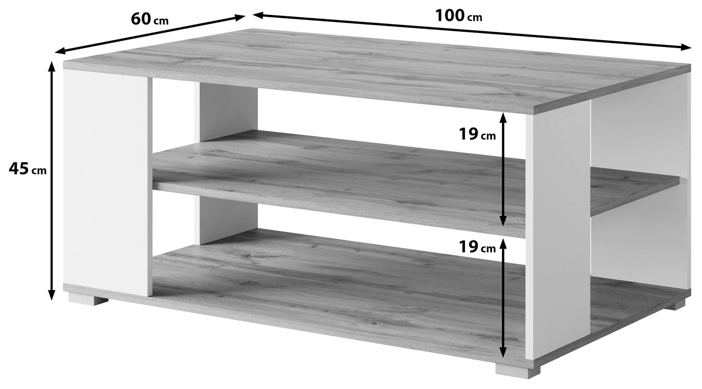 INOSIGN Couchtisch »Kenia«, (1 St.), Rechteckiger Kaffetisch, 100x66 cm, mit 2 Ablageböden