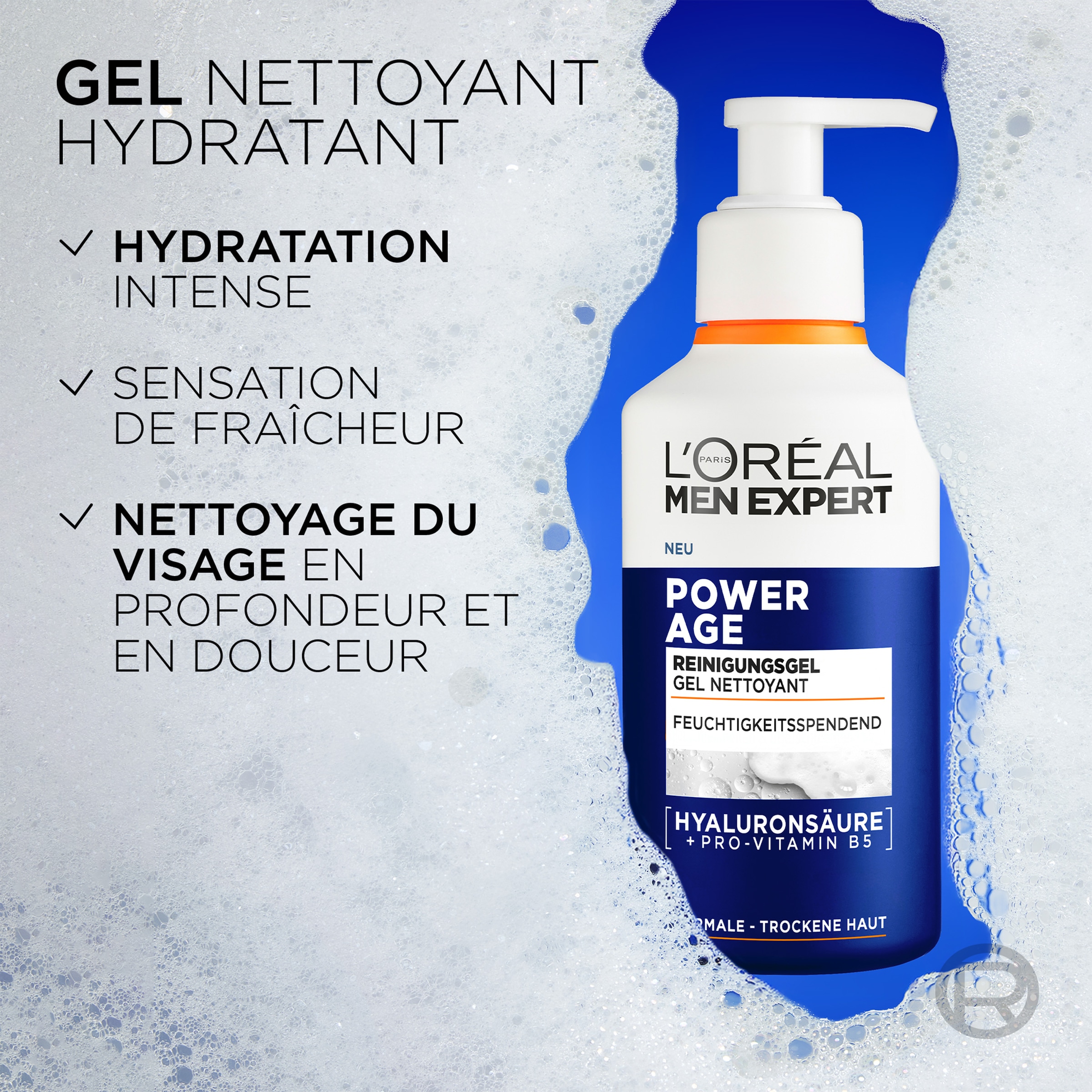 L'ORÉAL PARIS MEN EXPERT Gesichts-Reinigungscreme »POWER AGE FEUCHTIGKEITSSPENDENDES REINIGUNGSGEL« mit hydratisierender Hyaluronsäure und nährendem Vitamin B5