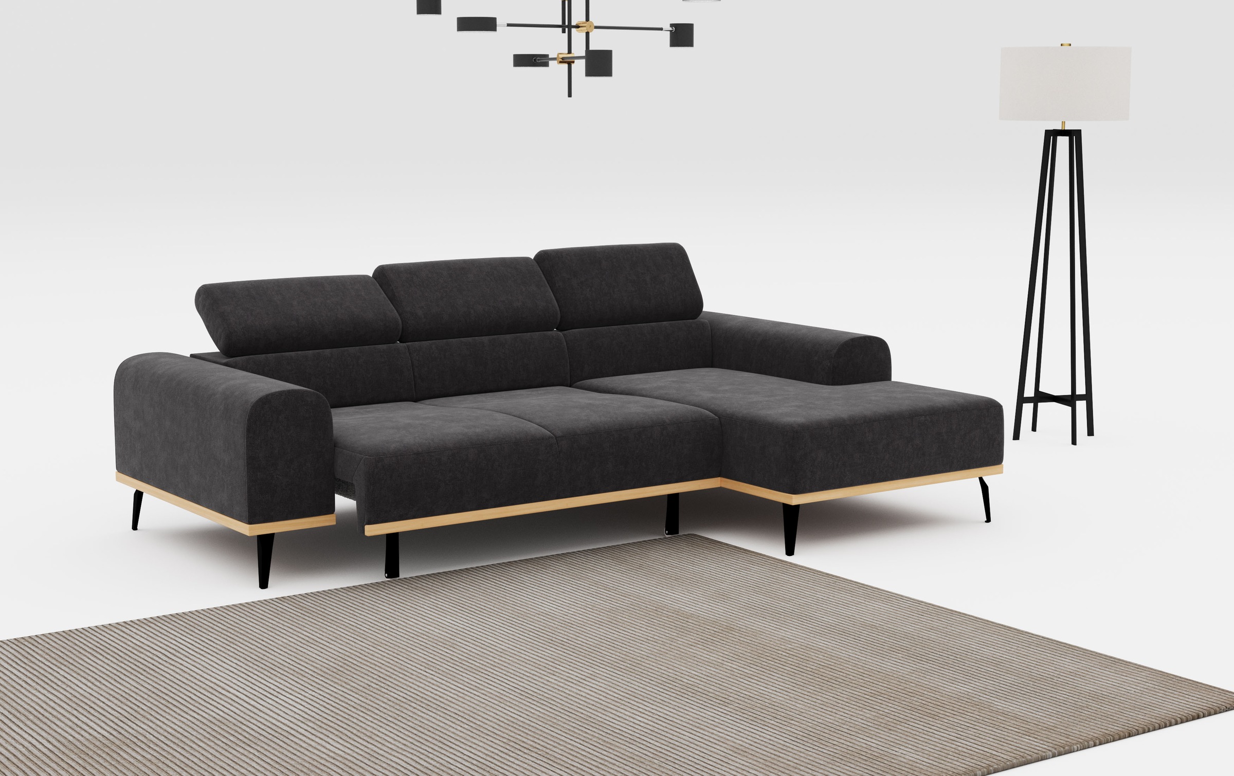 Places of Style Ecksofa »Carlo L-Form«, mit Kopfteilverstellung & Holz-Rahmenoptik, wahlweise Relaxfunktion