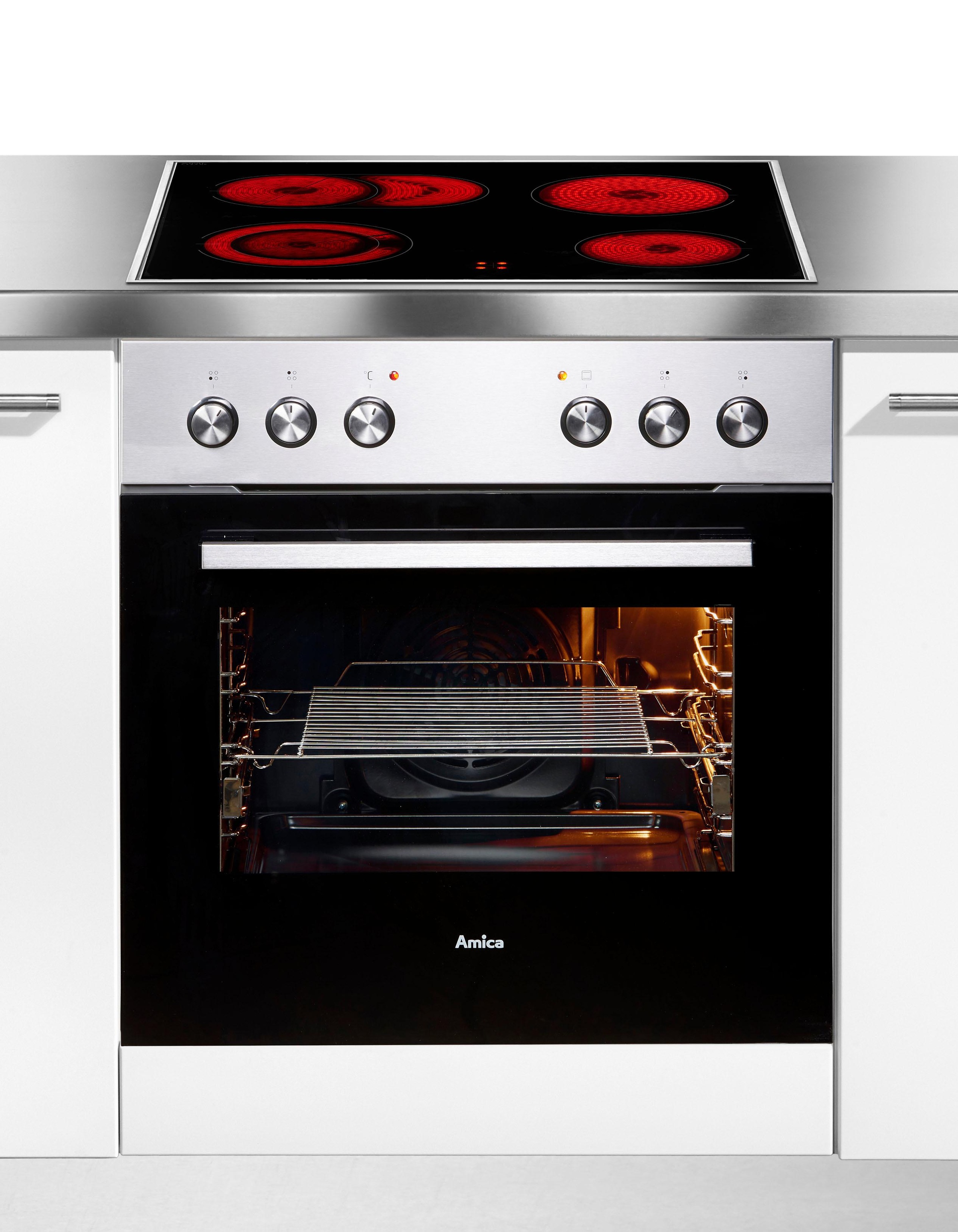 Amica Elektro-Herd-Set »EHC 933 011 E« mit 1-fach-Teleskopauszug Steam Clean SteamClean in silberfarben, Größe 0