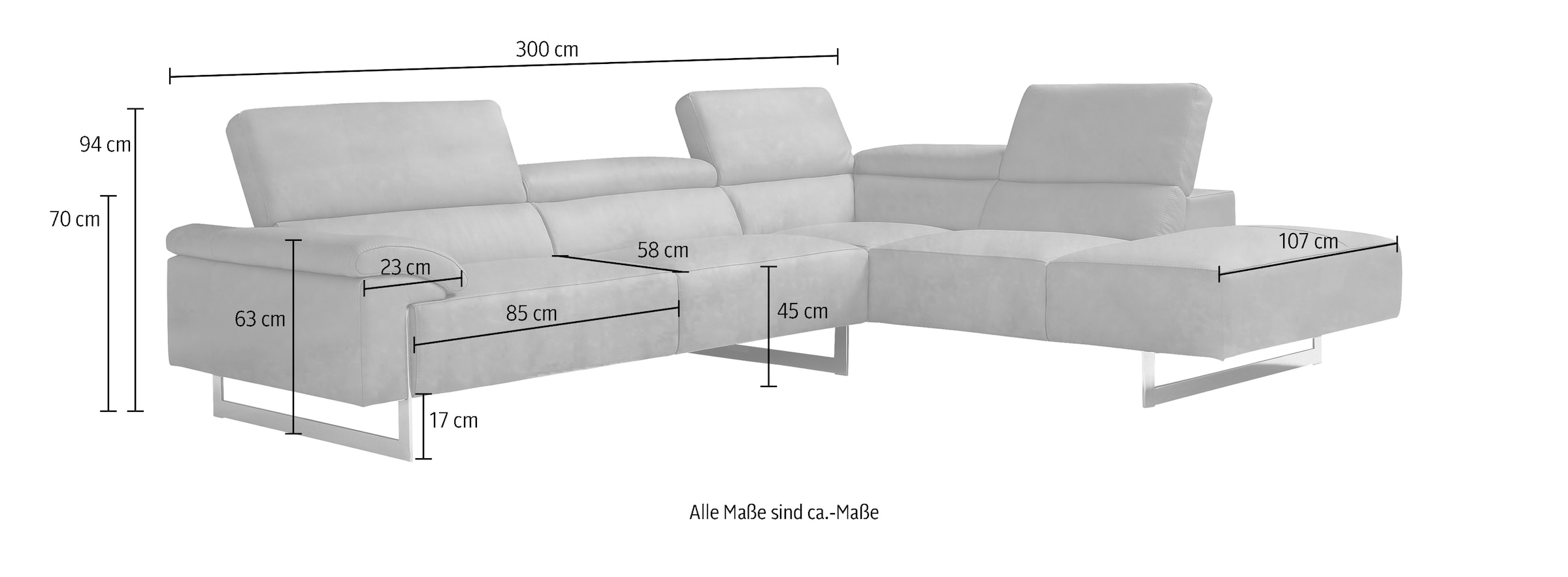 Egoitaliano Ecksofa »Malika, elegant und bequem, Designsofa, L-Form«, mit Ottomane, inkl. Kopfteilverstellung und chromfarbenen Metallfüßen