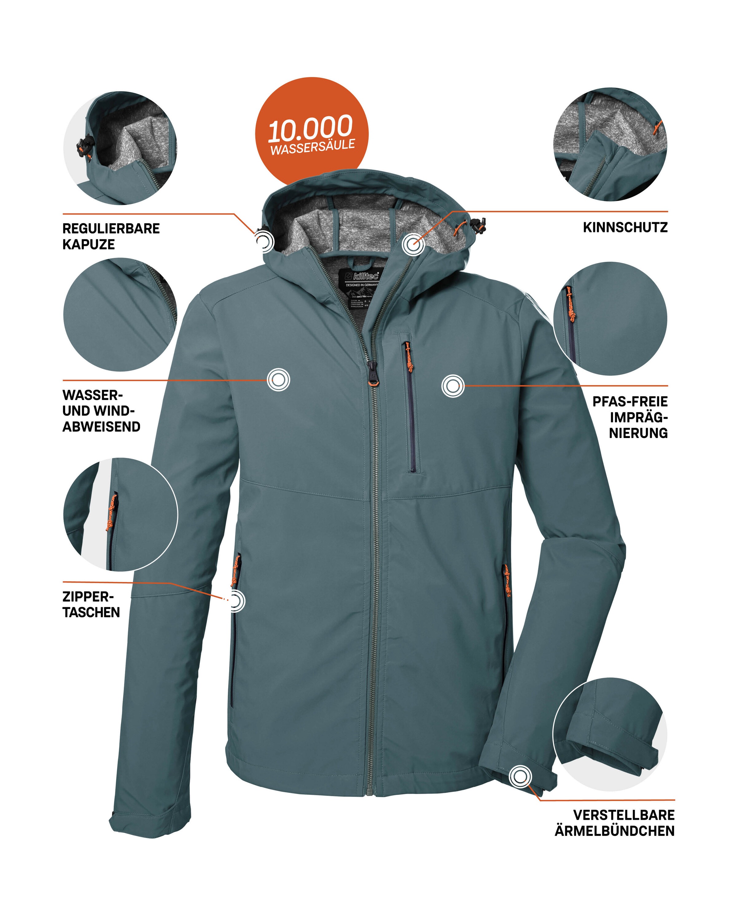 Killtec Softshelljacke »KOS 259 MN SFTSHLL JCKT« Wasserabweisende Softshelljacke mit verstellbarer Kapuze
