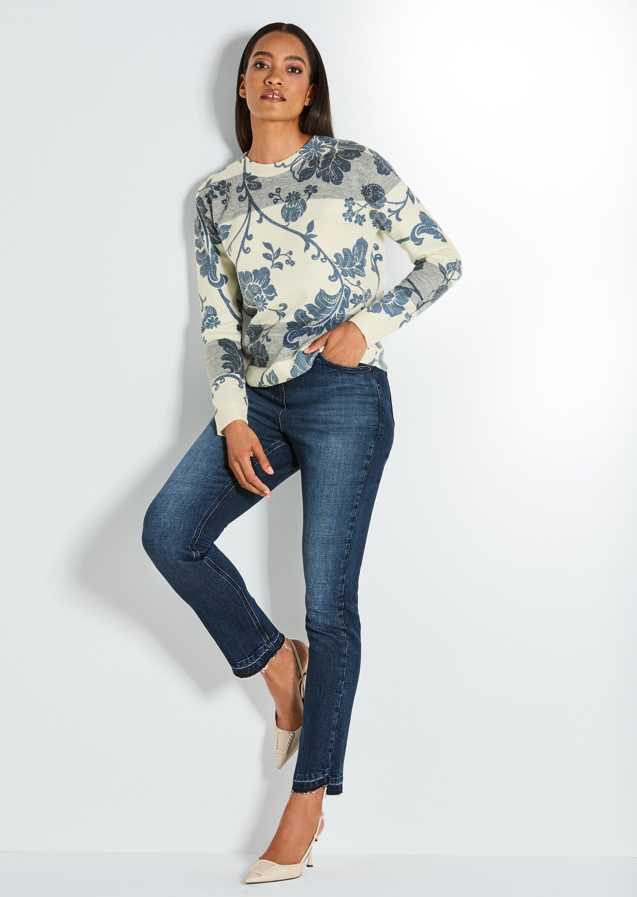 MADELEINE Longpullover »Strickpullover Rundhals-Pullover im Muster-Mix«