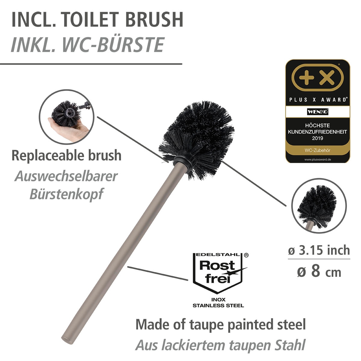 WENKO WC-Garnitur »Rivalta«, aus Glas-Polypropylen, taupe, Platte aus Sicherheitsglas