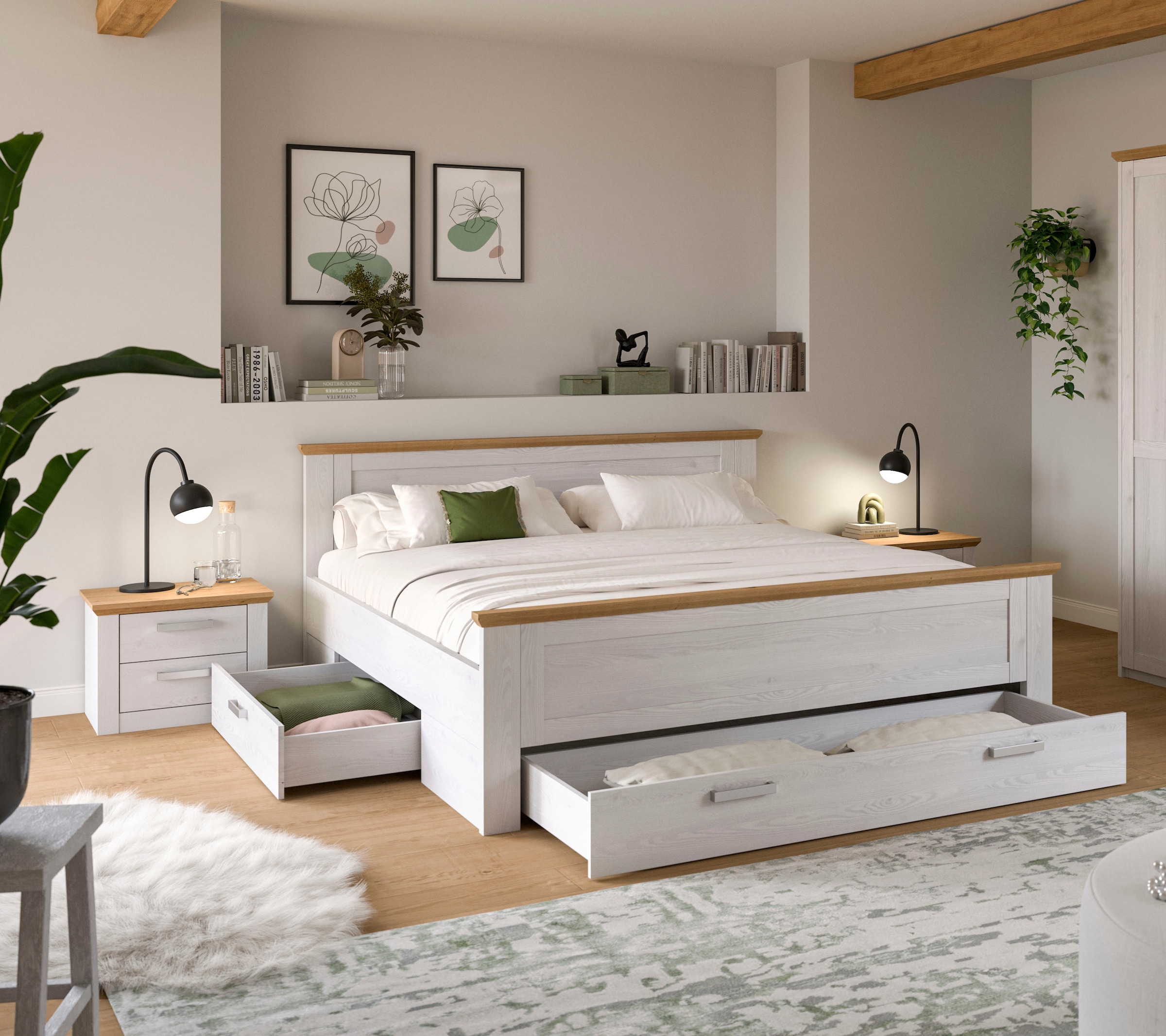 Home affaire Schlafzimmer-Set »COSENZA, 3-teilig, Stauraumbett & 2x Nachttisch« Matratzengröße 180x200 cm, viel Stauraum, ohne Lattenrost & Matratze, 3 tlg. tlg. Schlafzimmer, Schlafen, Set, Kombination, Bettanlage