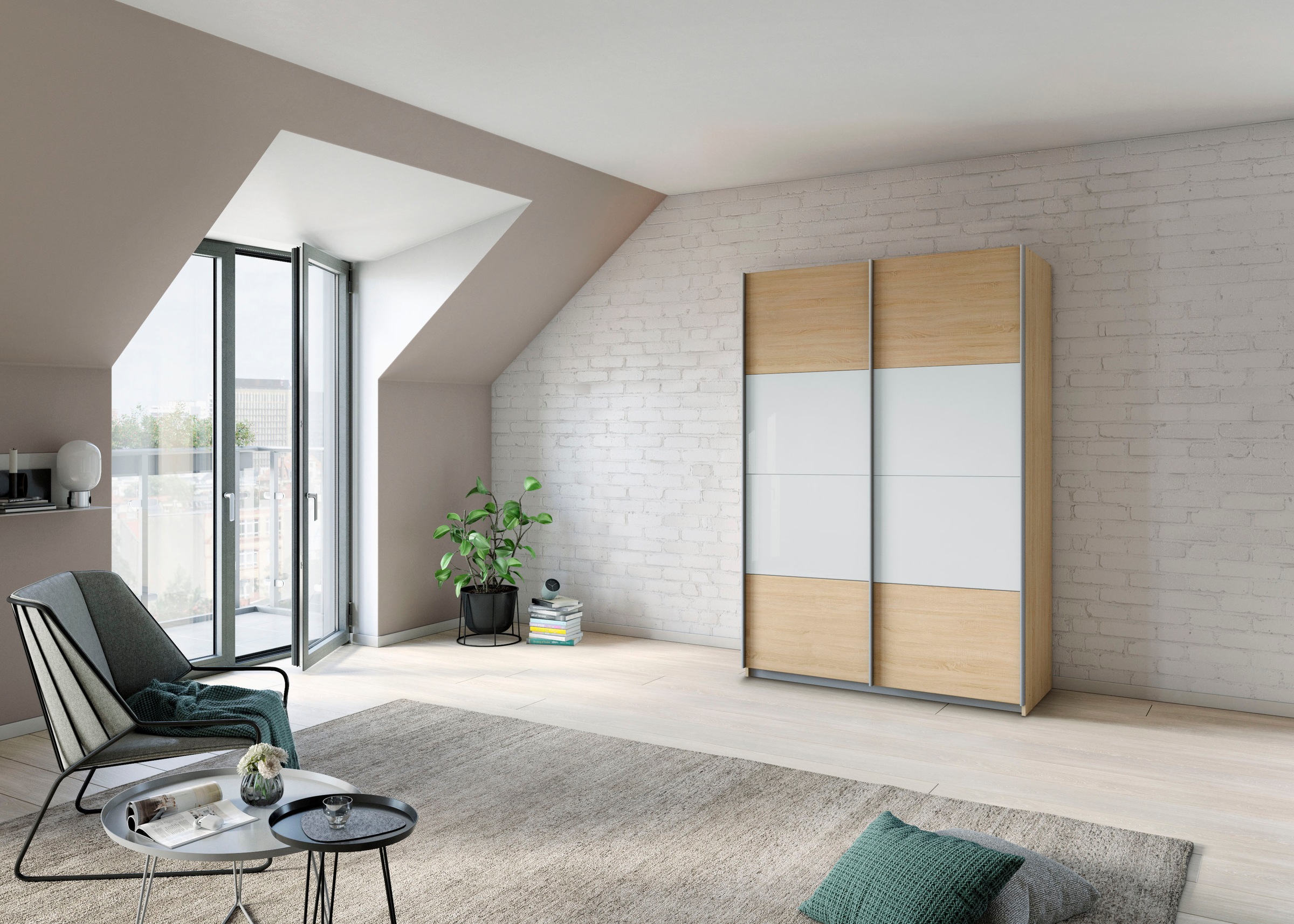 rauch Schwebetürenschrank »Quadra Schlafzimmerschrank in vielen Breiten« Kleiderschrank Garderobenschrank Schrank mit Glaselementen