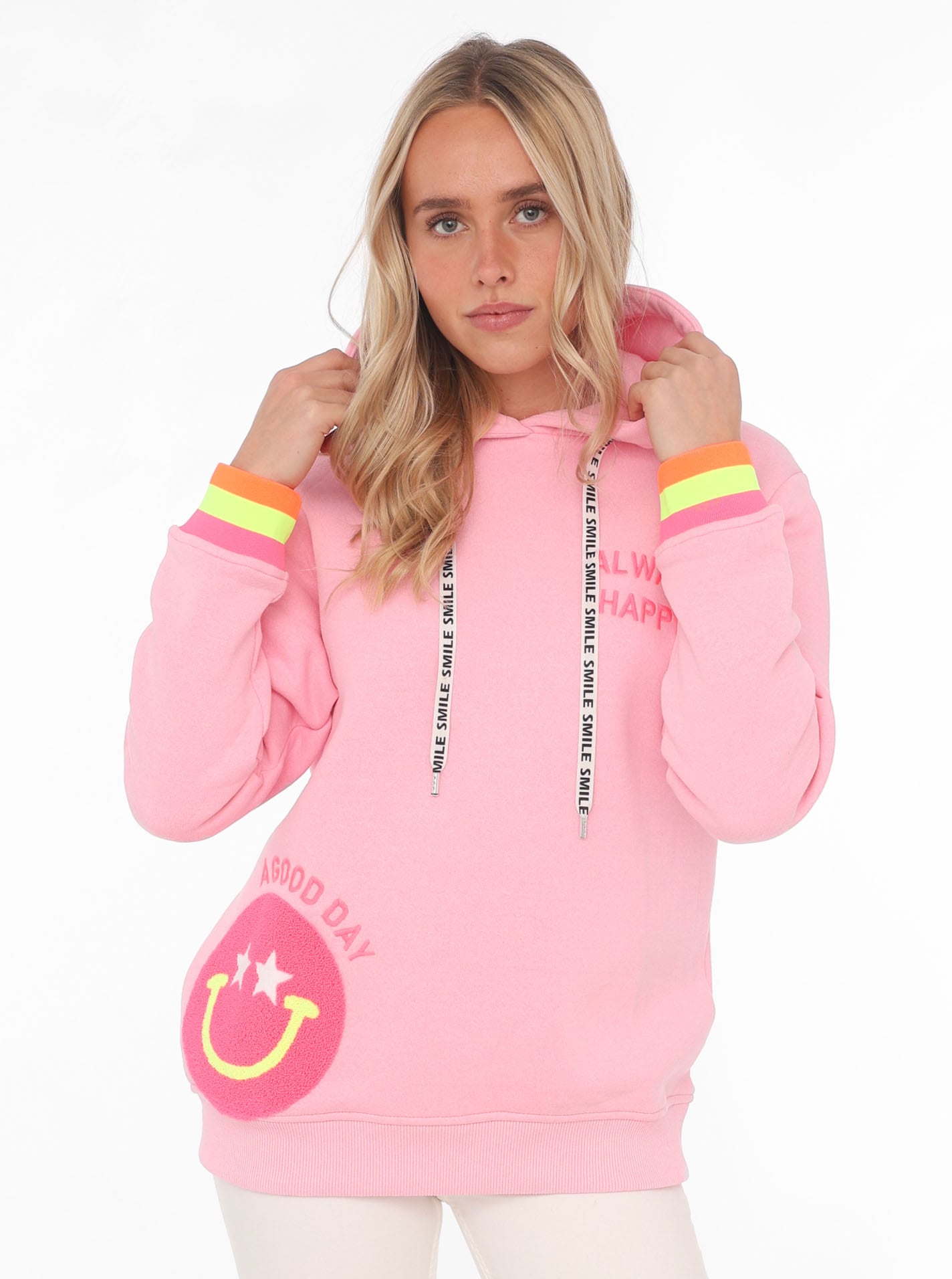 Zwillingsherz Hoodie »Always Happy«, mit Smiley Aufdruck aus Frottee und Neon Details