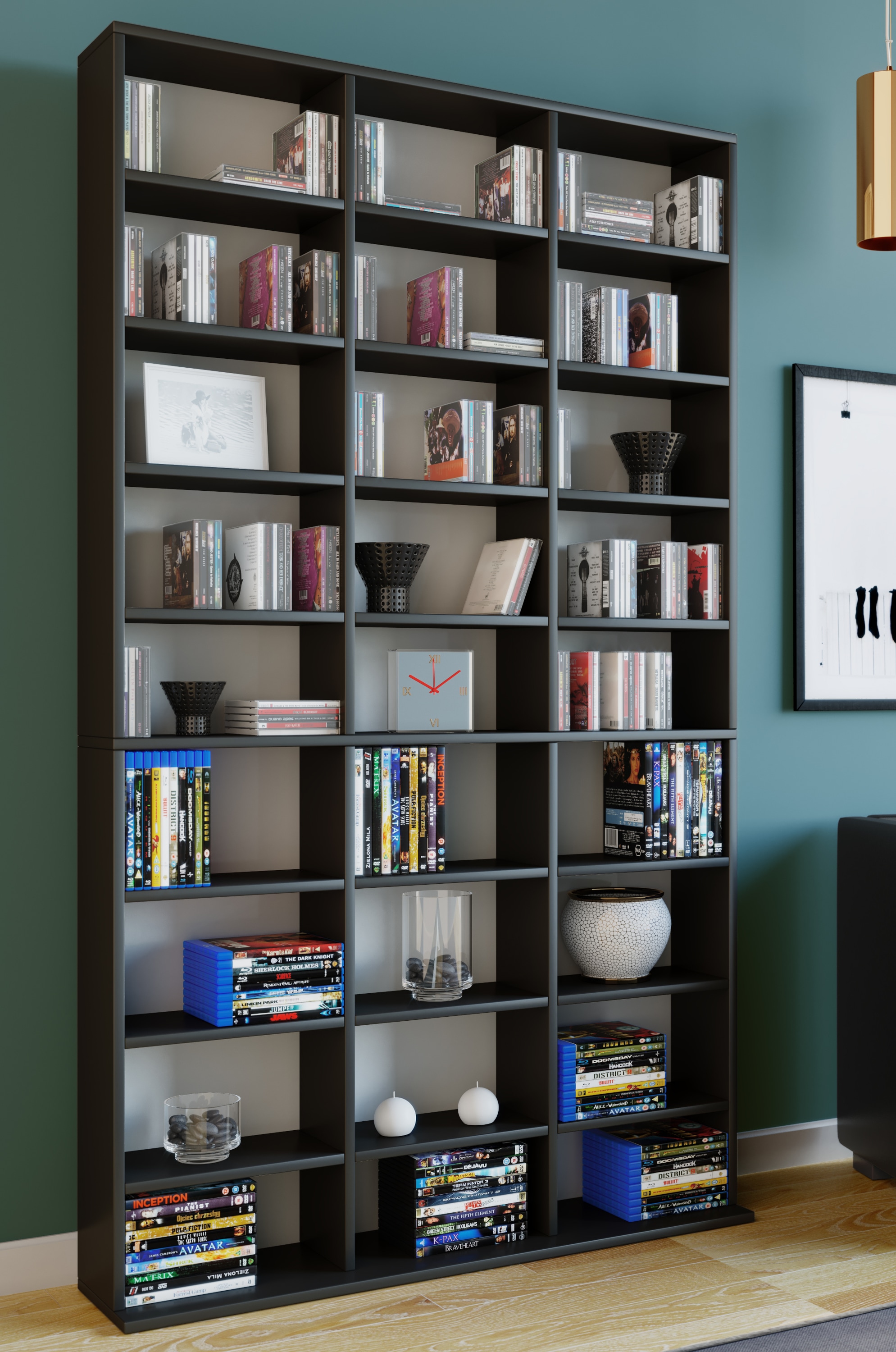 VCM Standregal »VCM Holzregal stehend | platzsparender CD-Schrank für 1080 CDs oder 504 DVDs | Maße:  H. 181 x B. 102 x T. 23 cm | Elegantes DVD Regal stehend | Blu-Ray Regal | CD Regal  Megosa XL«